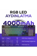 HK258 Membrane LCD RGB Kablosuz/Bluetooth Gri Mor Full Türkçe Gaming Oyuncu Klavye