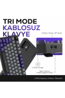 HK258 Membrane LCD RGB Kablosuz/Bluetooth Gri Mor Full Türkçe Gaming Oyuncu Klavye