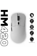 HM420 4K Hz 26000 DPI PixArt 3395 Tri-Mode Kablosuz/Bluetooth Şarj Standlı Beyaz Gaming Oyuncu Mouse