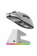 HM420 4K Hz 26000 DPI Tri-Mode Kablosuz/Bluetooth Şarj Standlı Beyaz Gaming Oyuncu Mouse