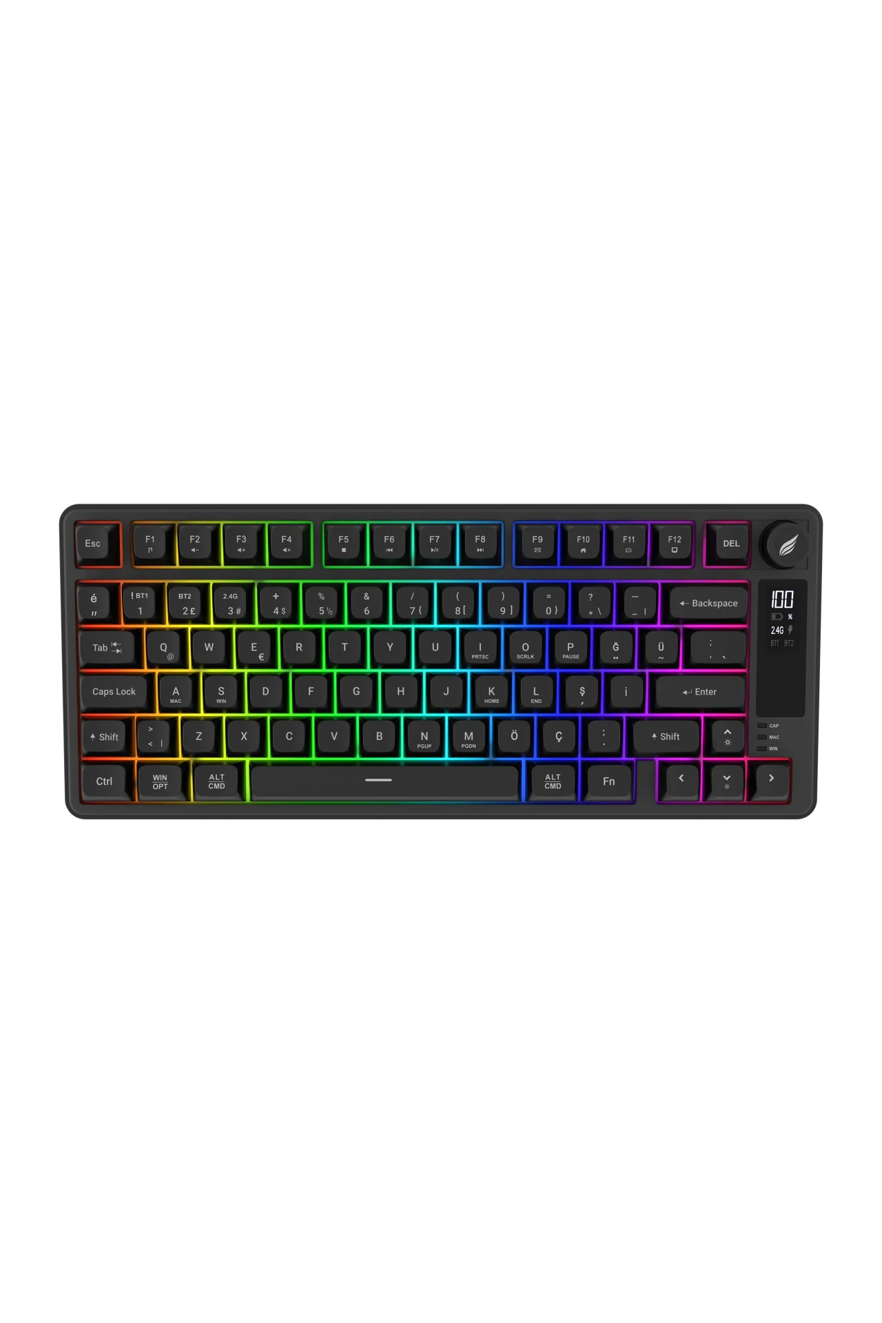 HK255 Membrane LCD RGB Kablosuz/Bluetooth Siyah %75 Türkçe Gaming Oyuncu Klavye