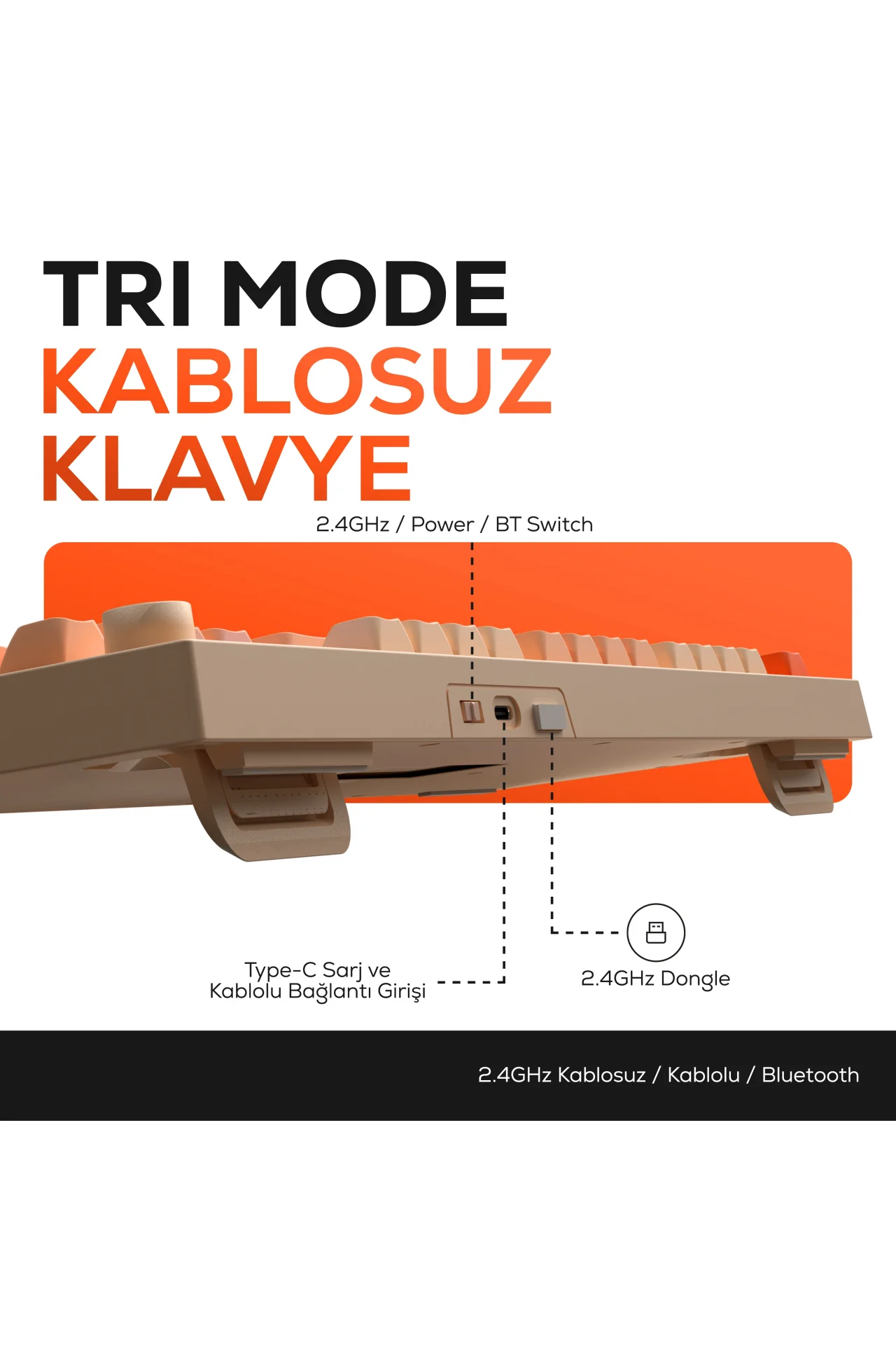 HK230 Membrane LCD RGB Kablosuz/Bluetooth Pembe Turuncu Full Türkçe Gaming Oyuncu Klavye