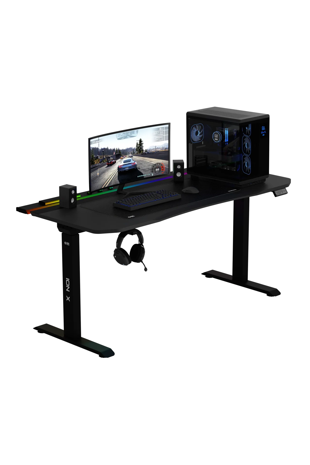 ION X Çift Motorlu Yükseklik Ayarlı RGB 160x80 Siyah Renk Çalışma ve Oyuncu Masası