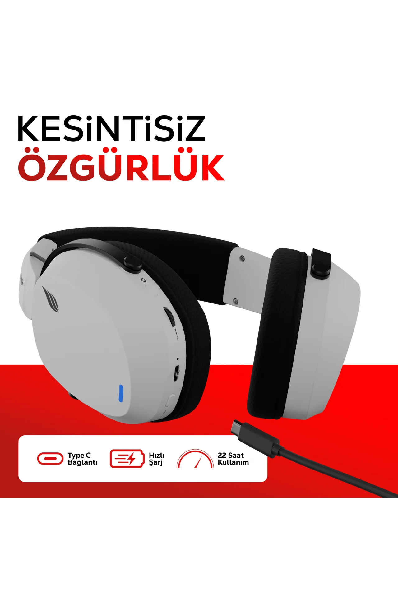 HS420 7.1 Surround Tri-Mode Kablosuz/Bluetooth Beyaz Oyuncu Kulaklığı
