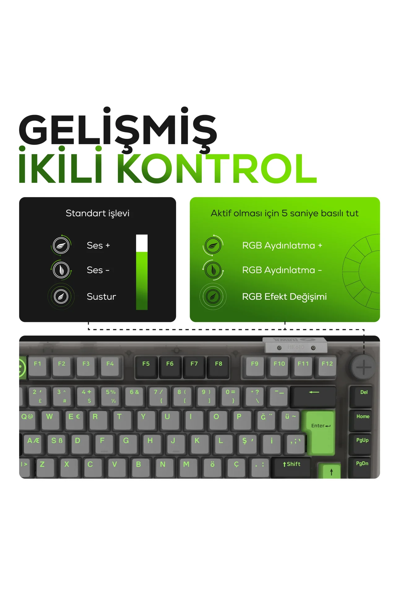 HK610 Gateron Switch RGB LCD Tri-Mode Kablosuz/Bluetooth %75 Gaming Oyuncu Klavye