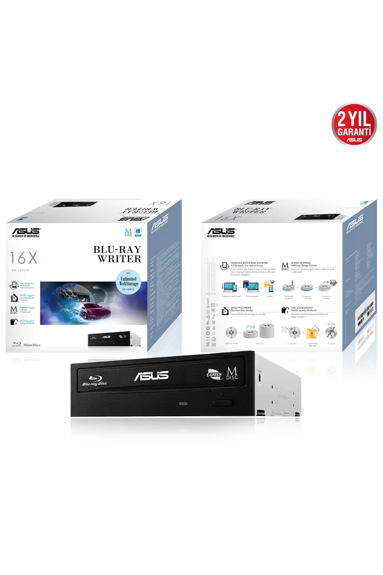 Asus BW-16D1HT M-Disc Desteği ile 16X Dahili Blu-Ray Yazıcı