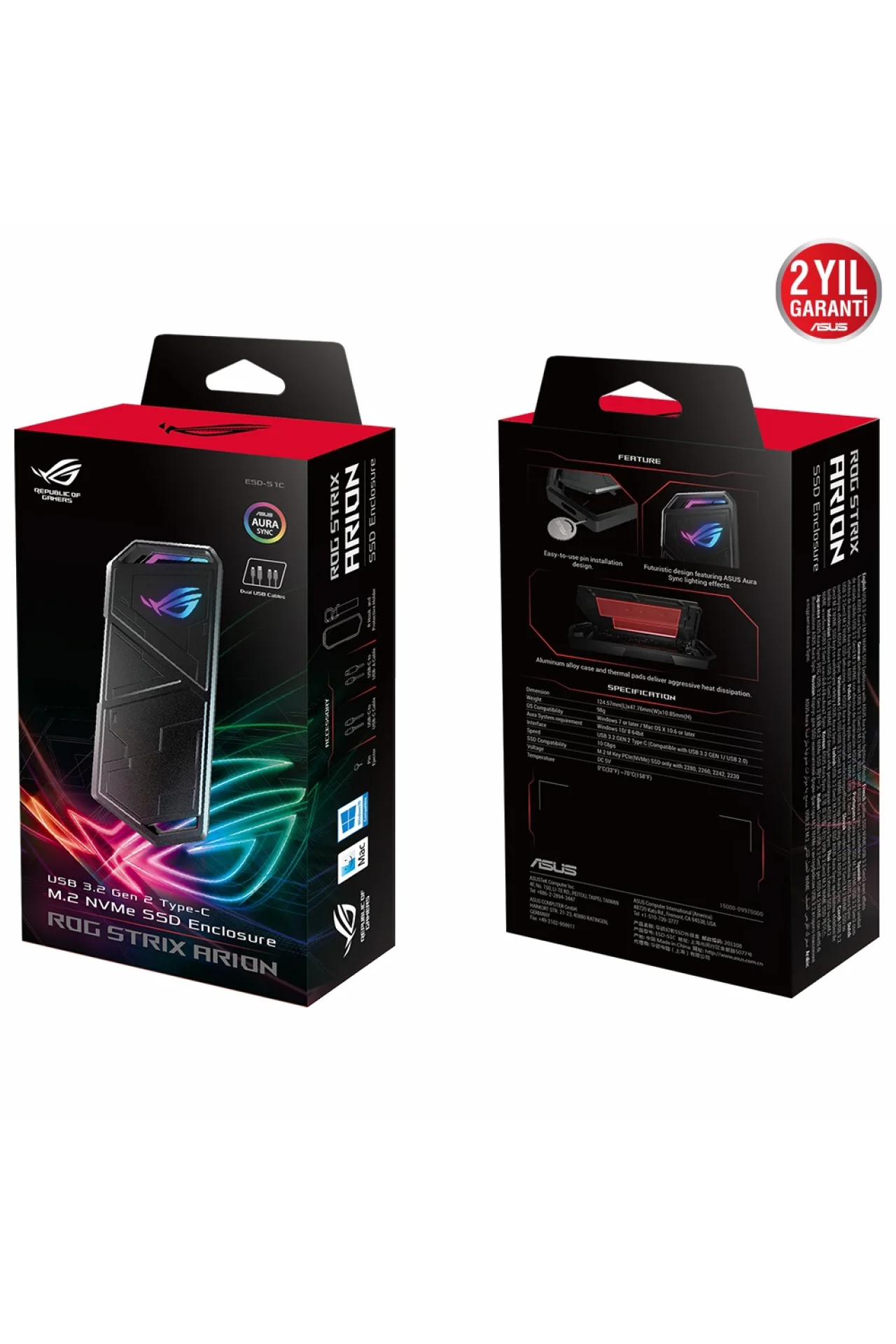 Asus ROG Strix ESD-S1C Arion NVME M.2 Harddisk Kutusu (90DD02H0-M09000)