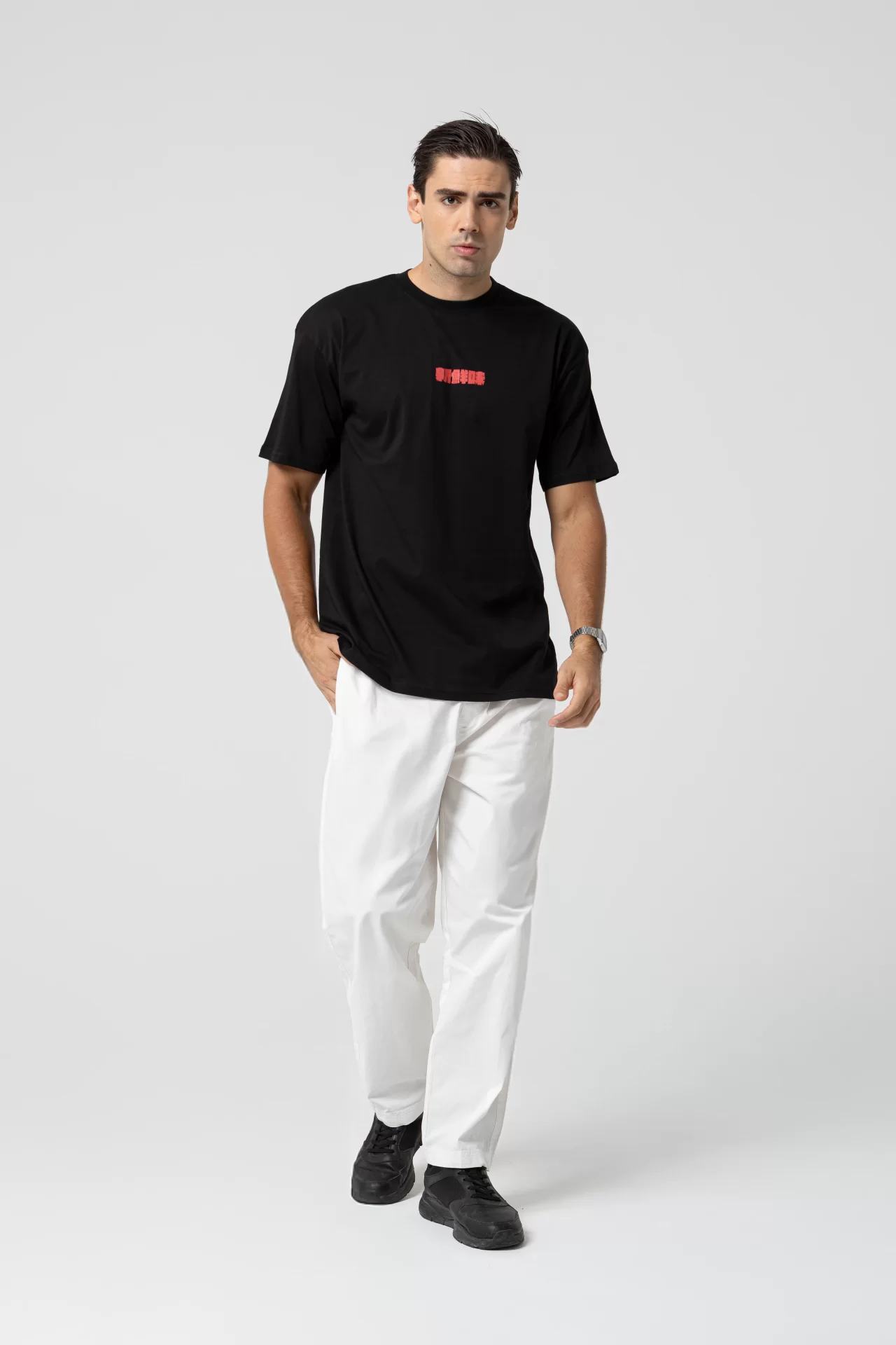 Fish Oversize Siyah T-Shirt