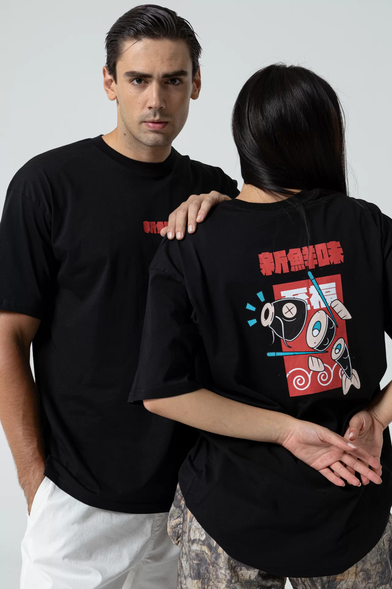 Fish Oversize Siyah T-Shirt