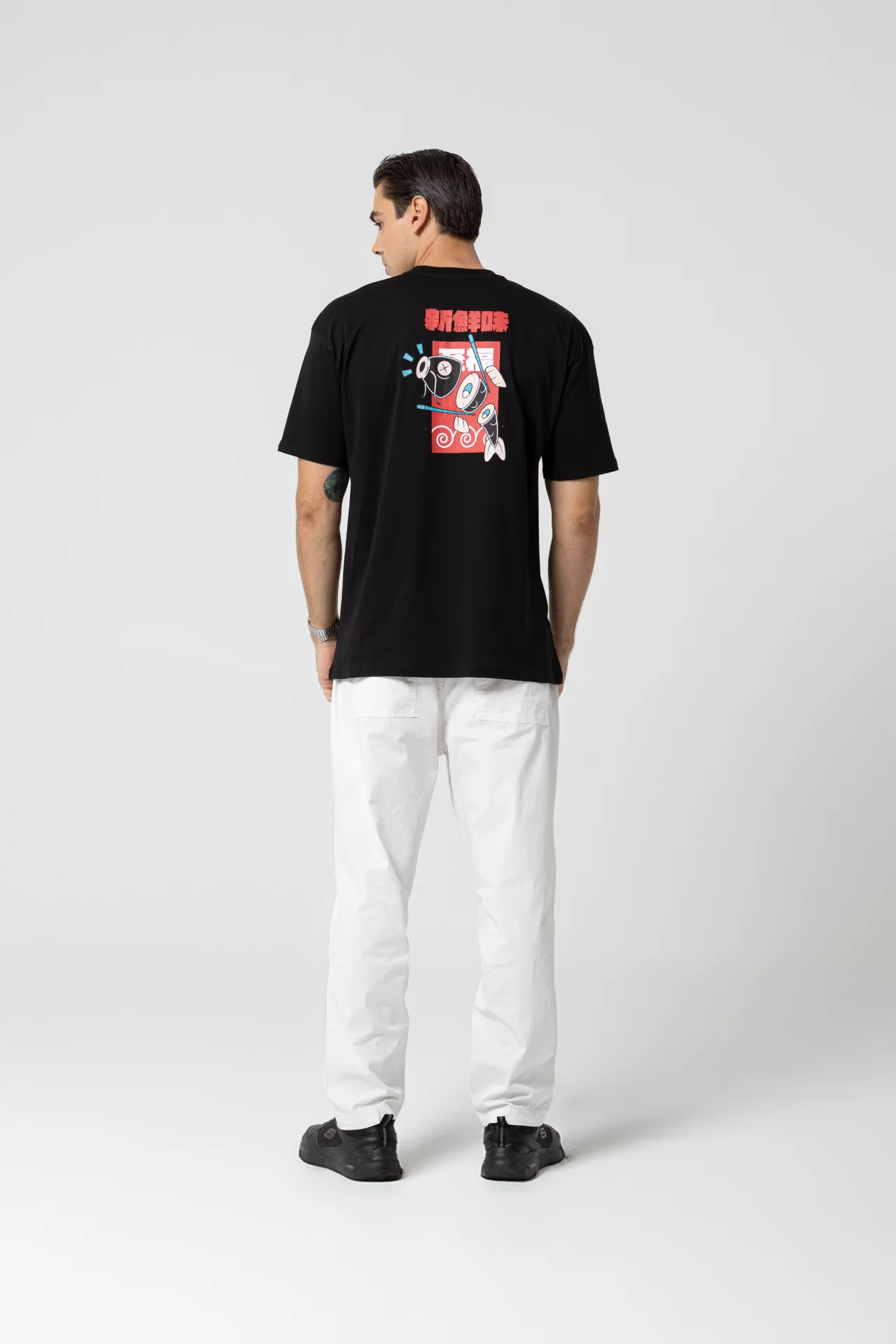 Fish Oversize Siyah T-Shirt