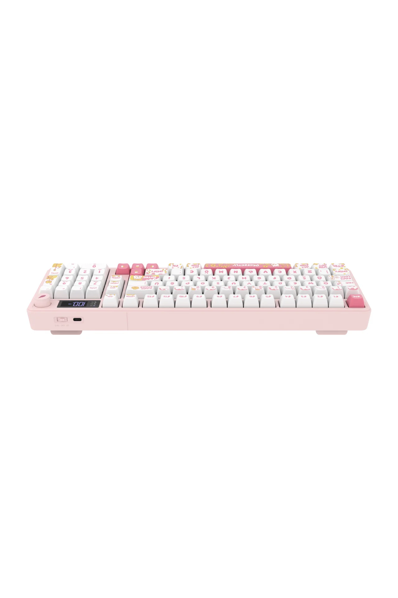HK258 Membrane LCD RGB Kablosuz/Bluetooth Beyaz Pembe Full Türkçe Gaming Oyuncu Klavye