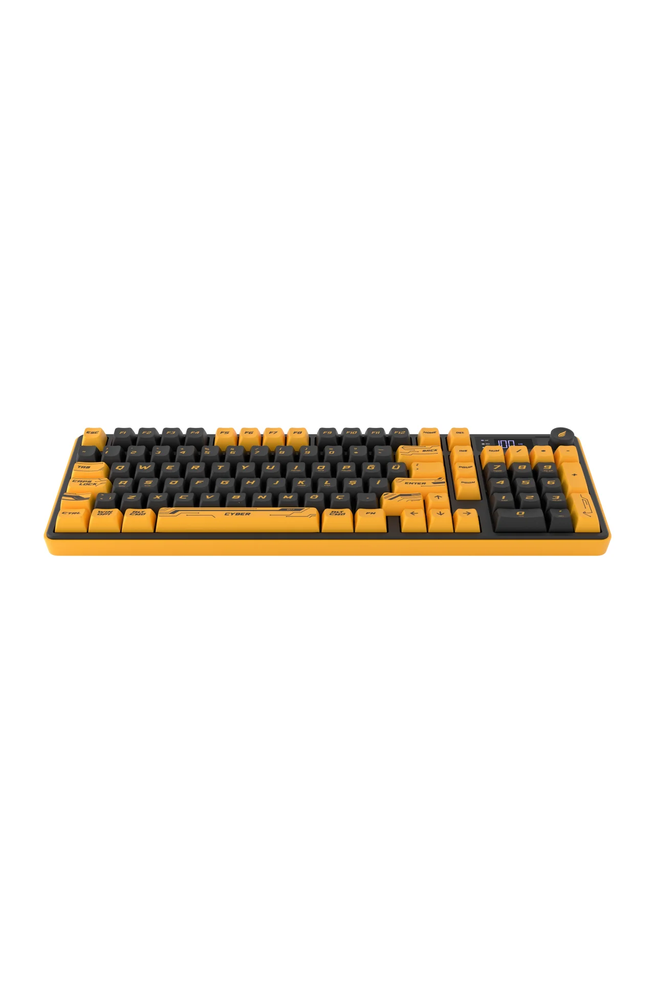 HK258 Membrane LCD RGB Kablosuz/Bluetooth Cyber Sarı Siyah Full Türkçe Gaming Oyuncu Klavye