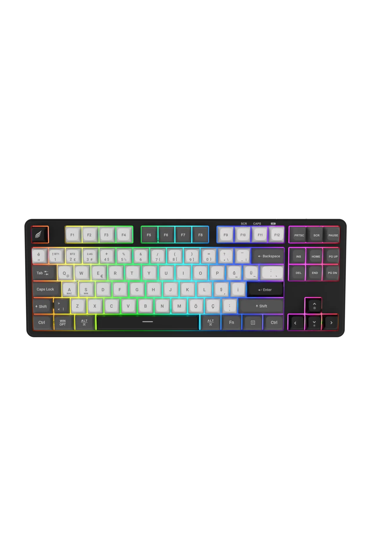 HK220 Membrane RGB Kablosuz/Bluetooth Siyah Beyaz TKL Türkçe Gaming Oyuncu Klavye