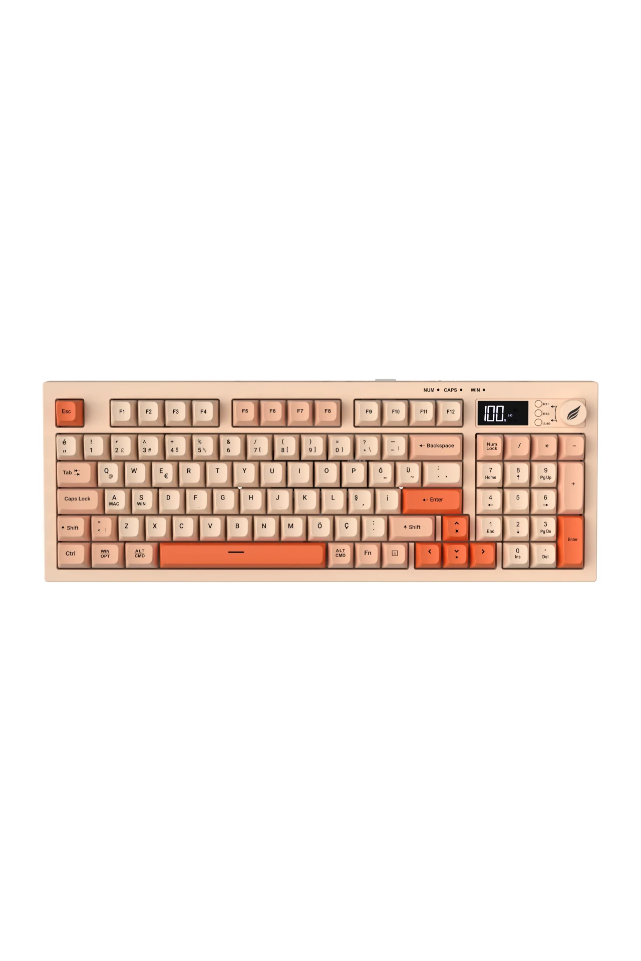 HK230 Membrane LCD RGB Kablosuz/Bluetooth Pembe Turuncu Full Türkçe Gaming Klavye