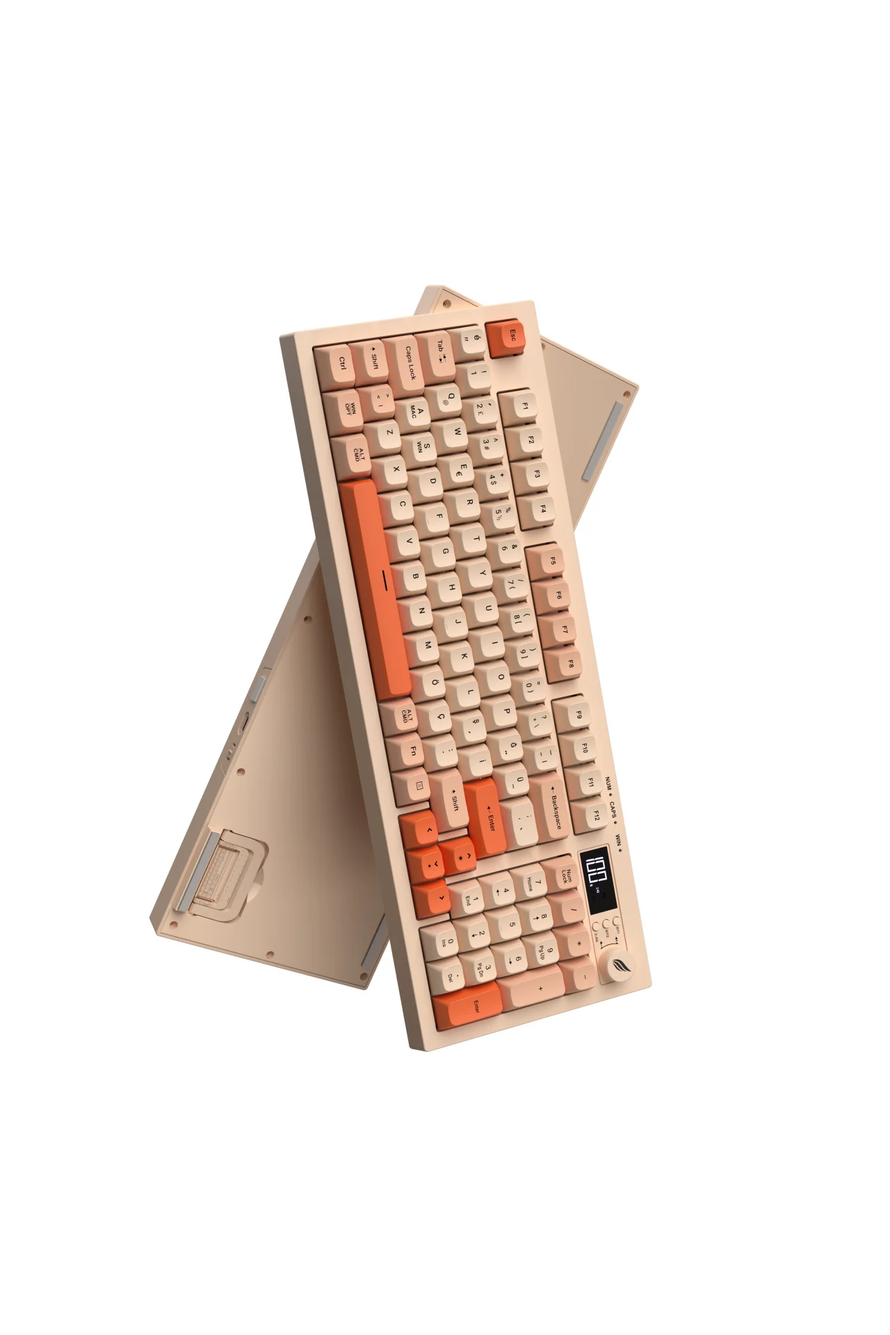HK230 Membrane LCD RGB Kablosuz/Bluetooth Pembe Turuncu Full Türkçe Gaming Klavye