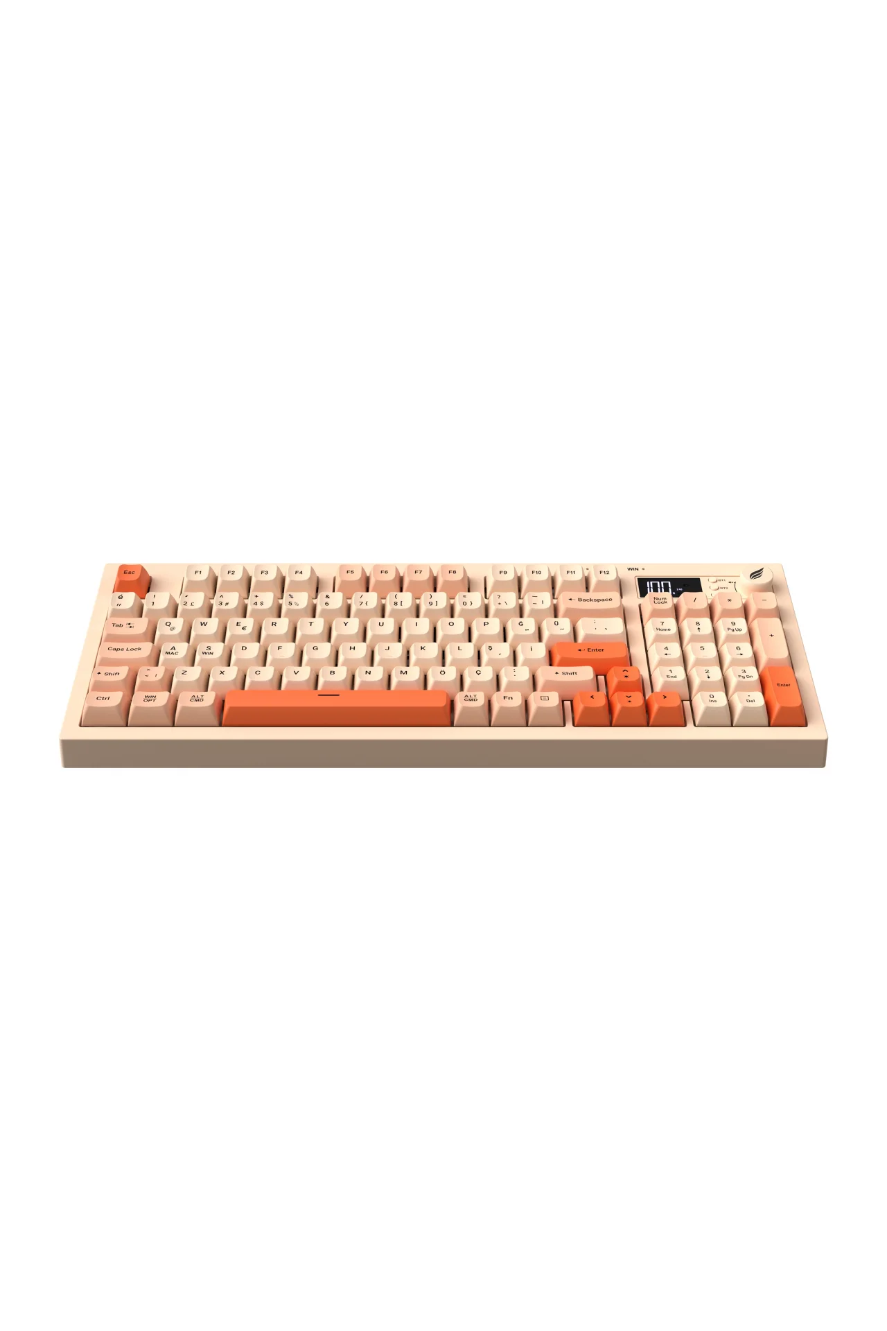 HK230 Membrane LCD RGB Kablosuz/Bluetooth Pembe Turuncu Full Türkçe Gaming Klavye