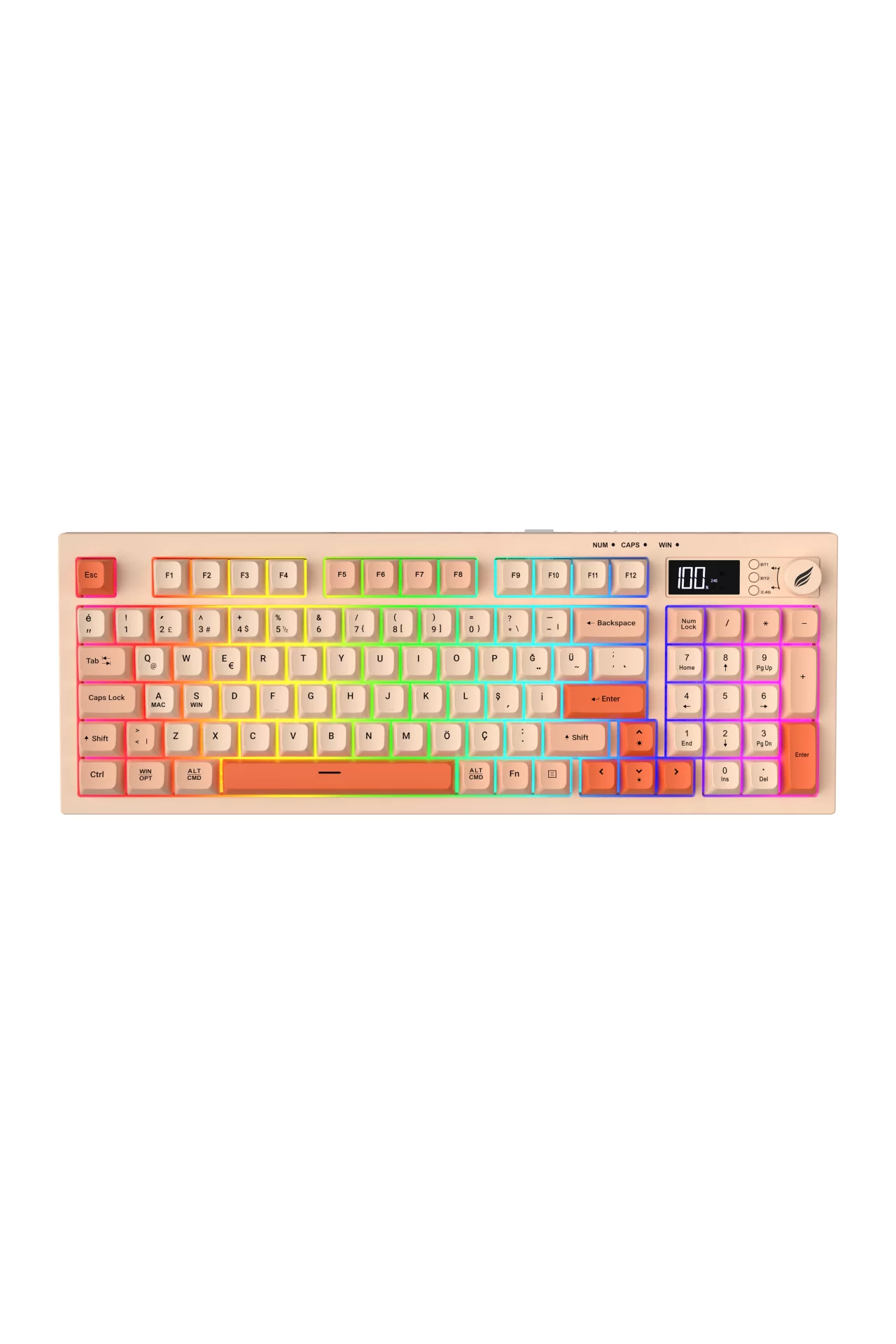 HK230 Membrane LCD RGB Kablosuz/Bluetooth Pembe Turuncu Full Türkçe Gaming Oyuncu Klavye