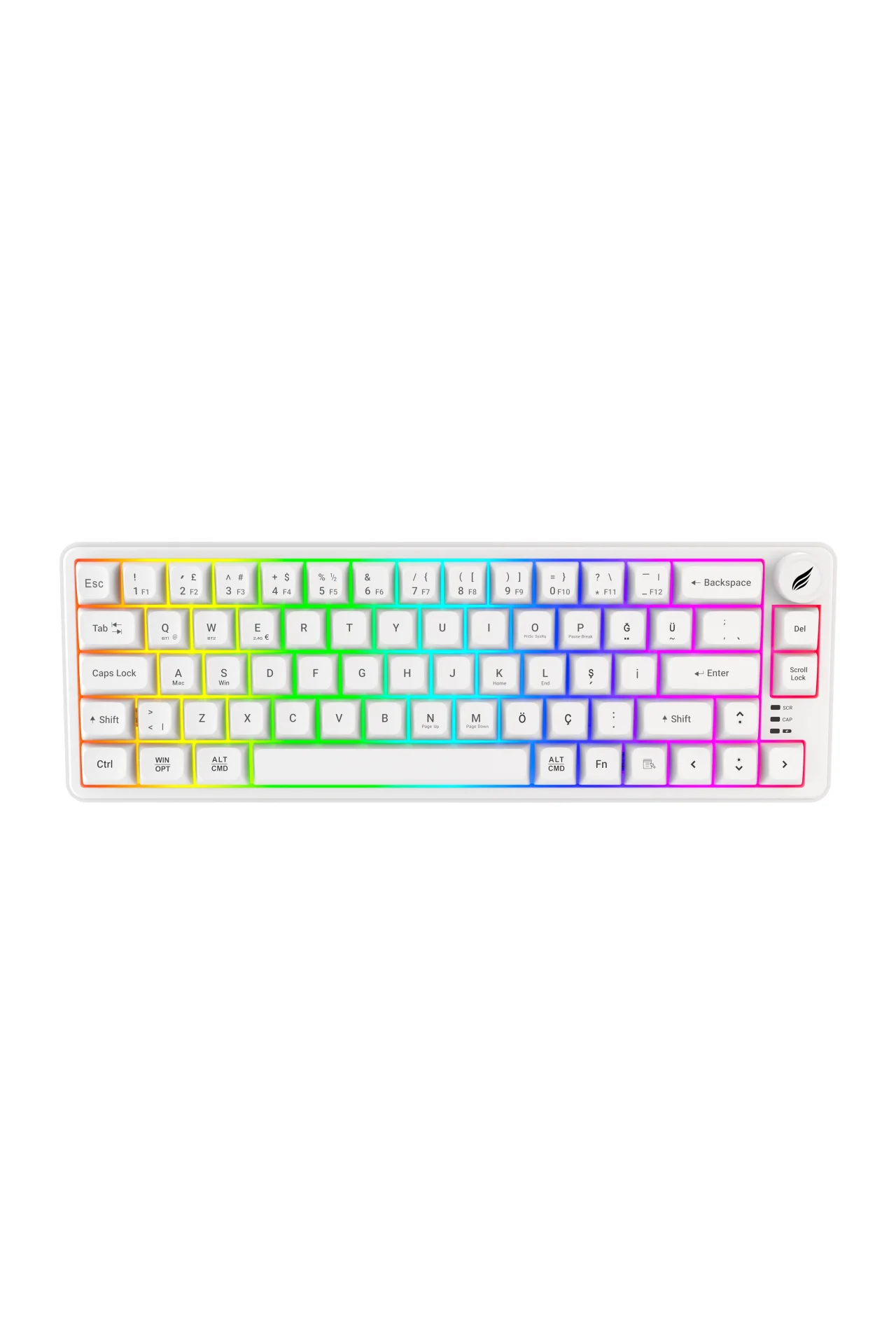 HK251 Membrane RGB Kablosuz/Bluetooth Beyaz %65 Türkçe Gaming Oyuncu Klavye