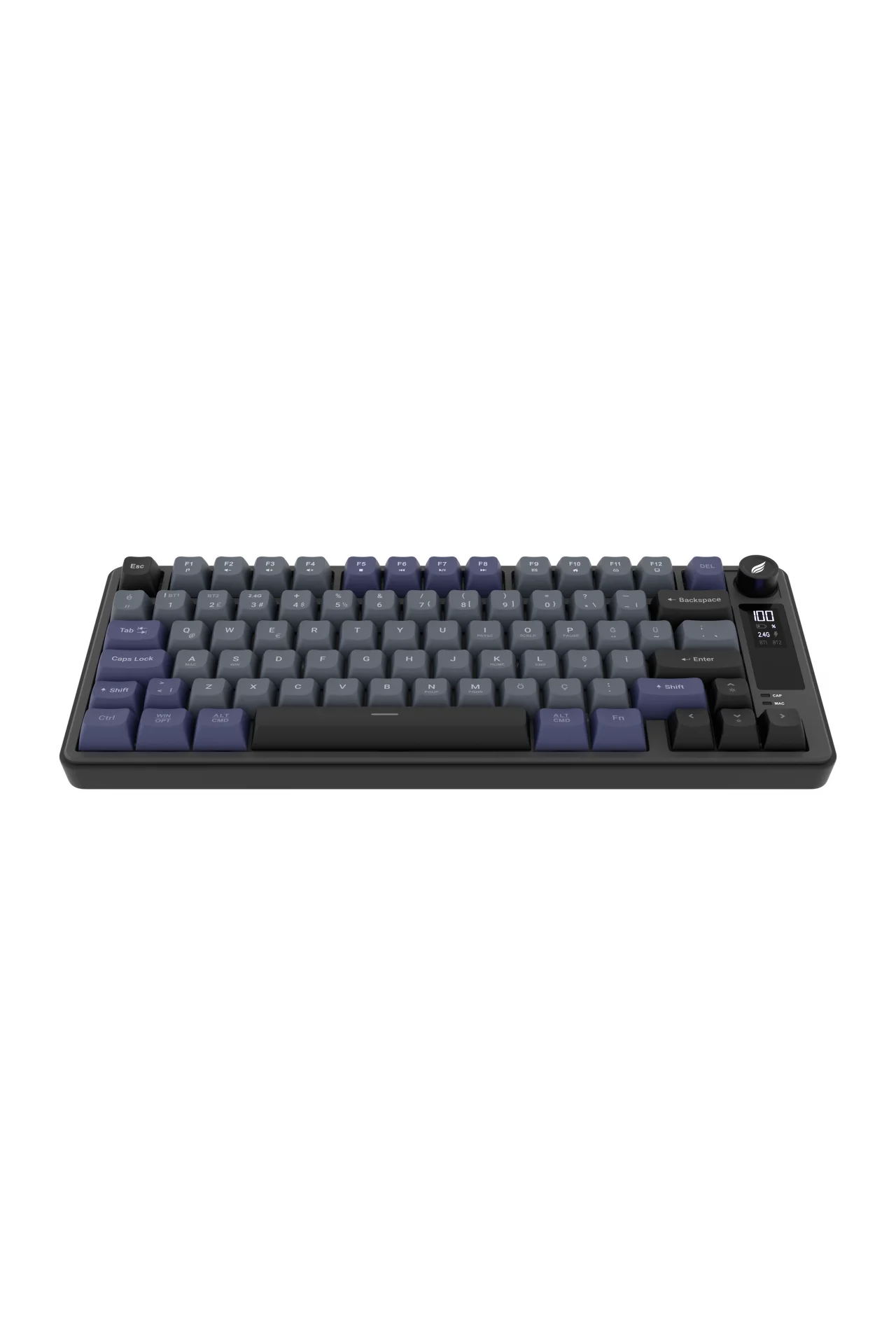 HK255 Membrane LCD RGB Kablosuz/Bluetooth Gri Mor %75 Türkçe Gaming Oyuncu Klavye