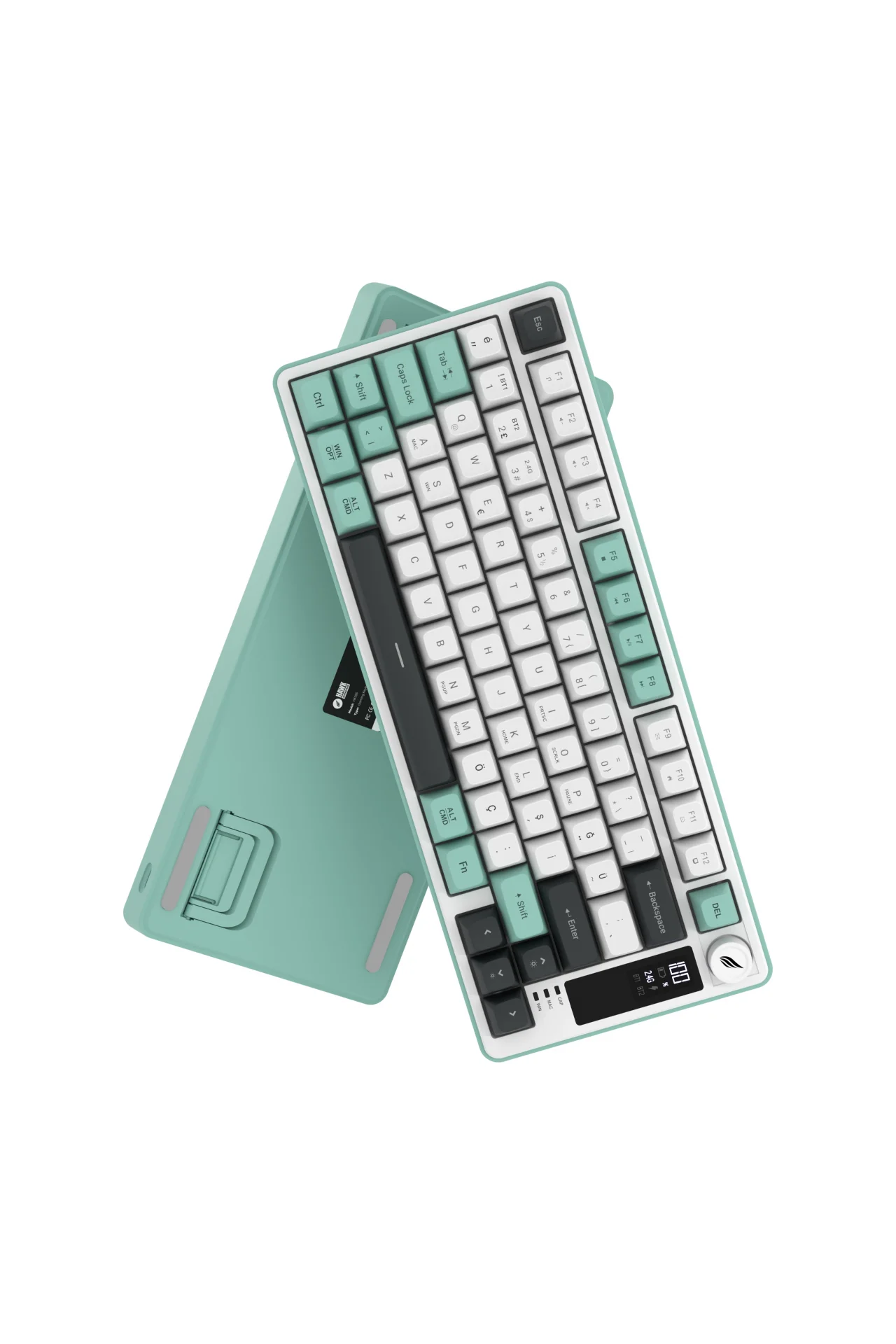 HK255 Membrane LCD RGB Kablosuz/Bluetooth Gri Yeşil %75 Türkçe Gaming Oyuncu Klavye
