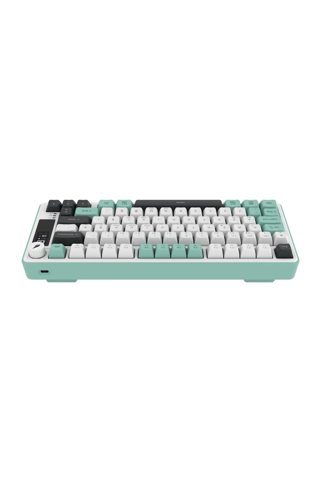 HK255 Membrane LCD RGB Kablosuz/Bluetooth Gri Yeşil %75 Türkçe Gaming Oyuncu Klavye