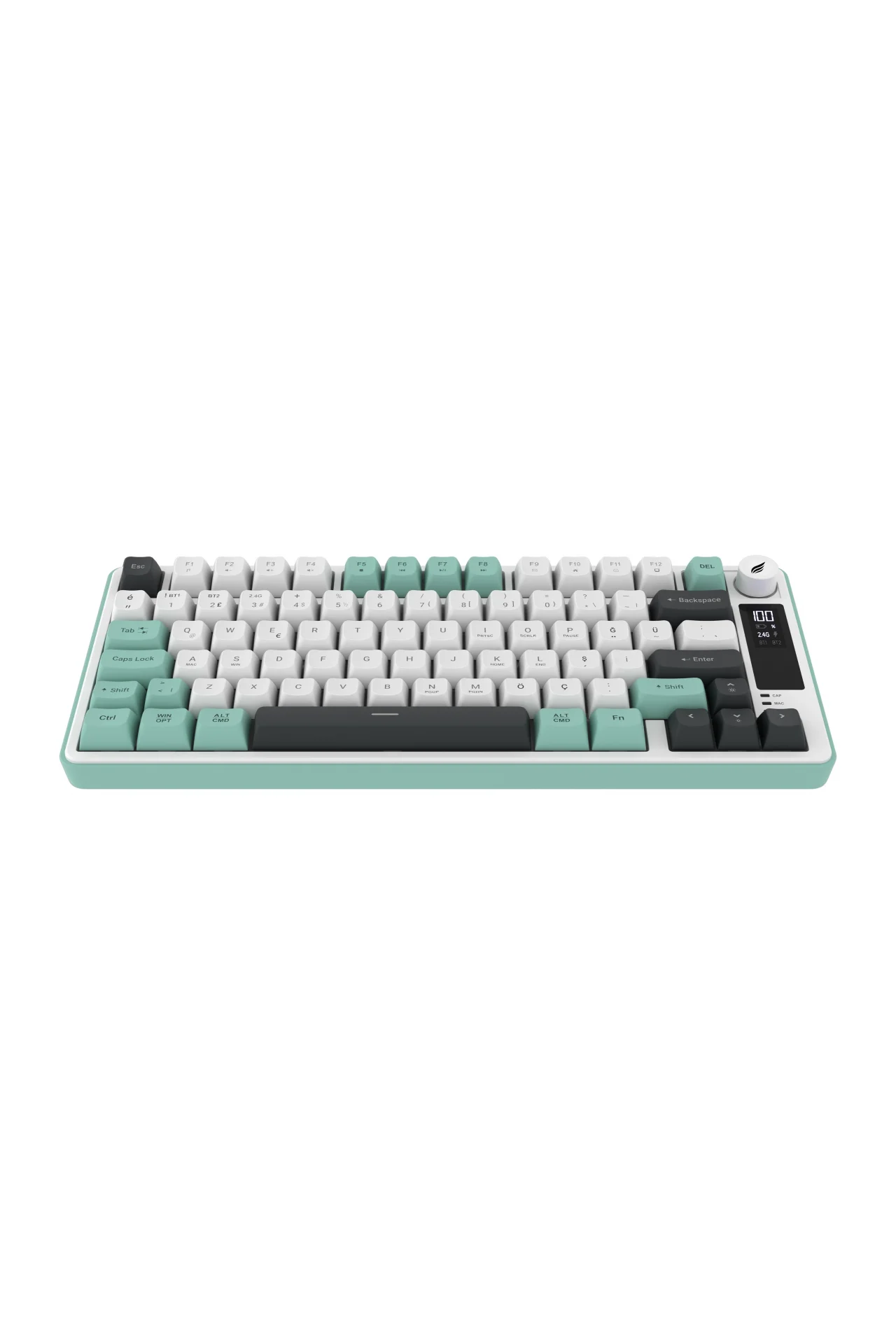 HK255 Membrane LCD RGB Kablosuz/Bluetooth Gri Yeşil %75 Türkçe Gaming Oyuncu Klavye