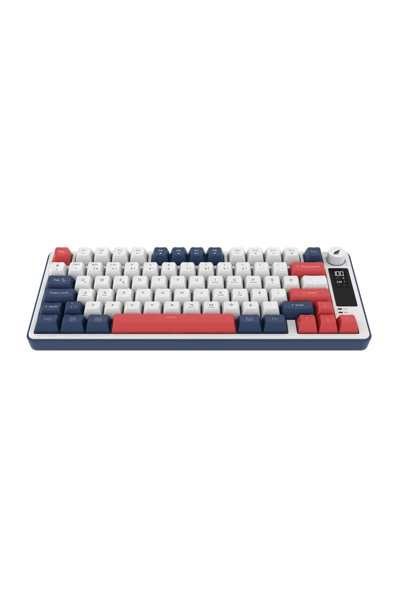 HK255 Membrane LCD RGB Kablosuz/Bluetooth Mavi Kırmızı %75 Türkçe Gaming Oyuncu Klavye