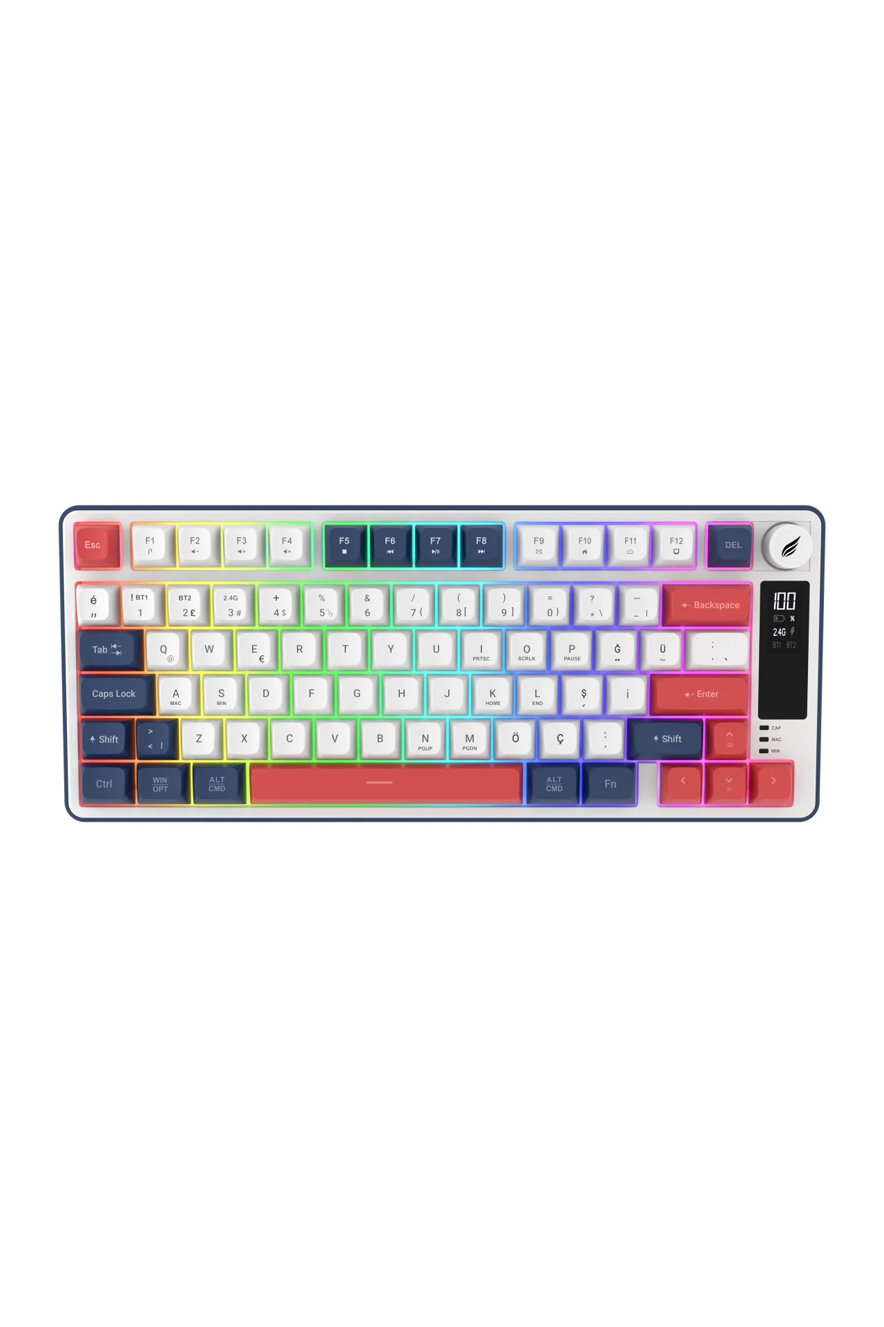 HK255 Membrane LCD RGB Kablosuz/Bluetooth Mavi Kırmızı %75 Türkçe Gaming Oyuncu Klavye