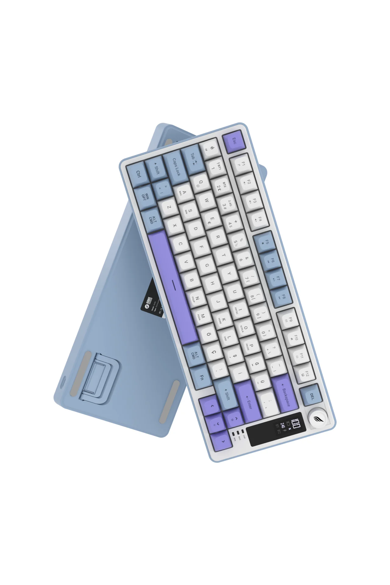 HK255 Membrane LCD RGB Kablosuz/Bluetooth Mavi Mor %75 Türkçe Gaming Oyuncu Klavye