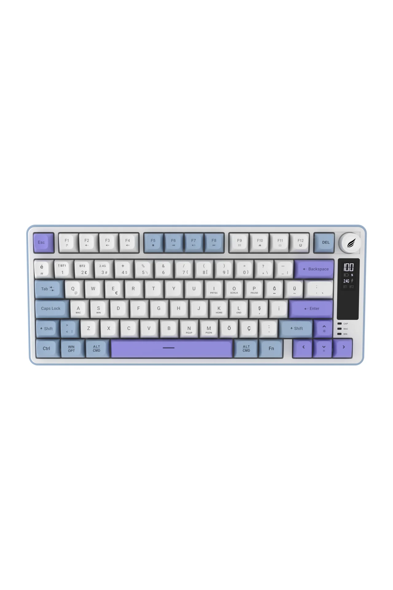 HK255 Membrane LCD RGB Kablosuz/Bluetooth Mavi Mor %75 Türkçe Gaming Oyuncu Klavye