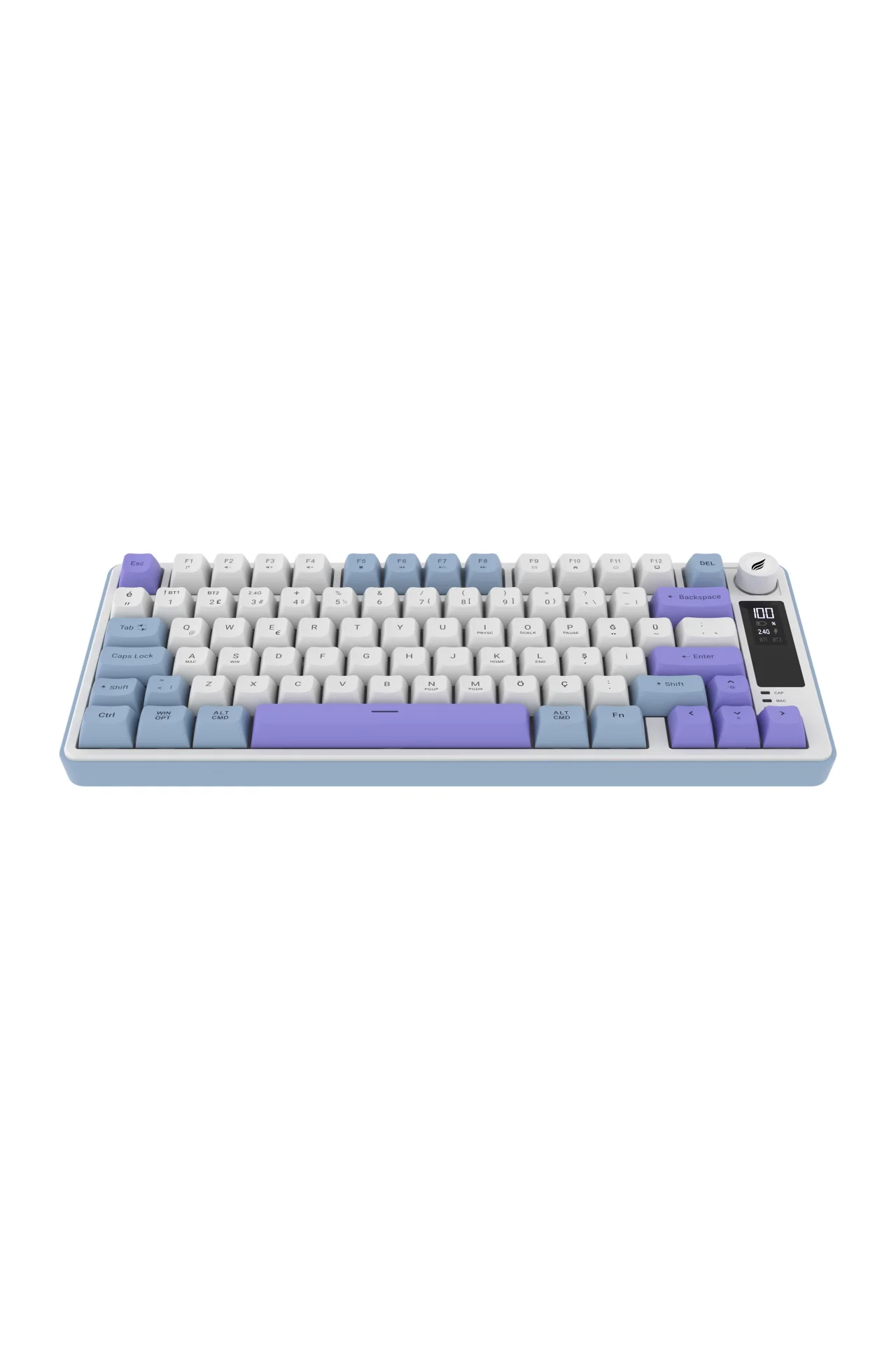 HK255 Membrane LCD RGB Kablosuz/Bluetooth Mavi Mor %75 Türkçe Gaming Oyuncu Klavye