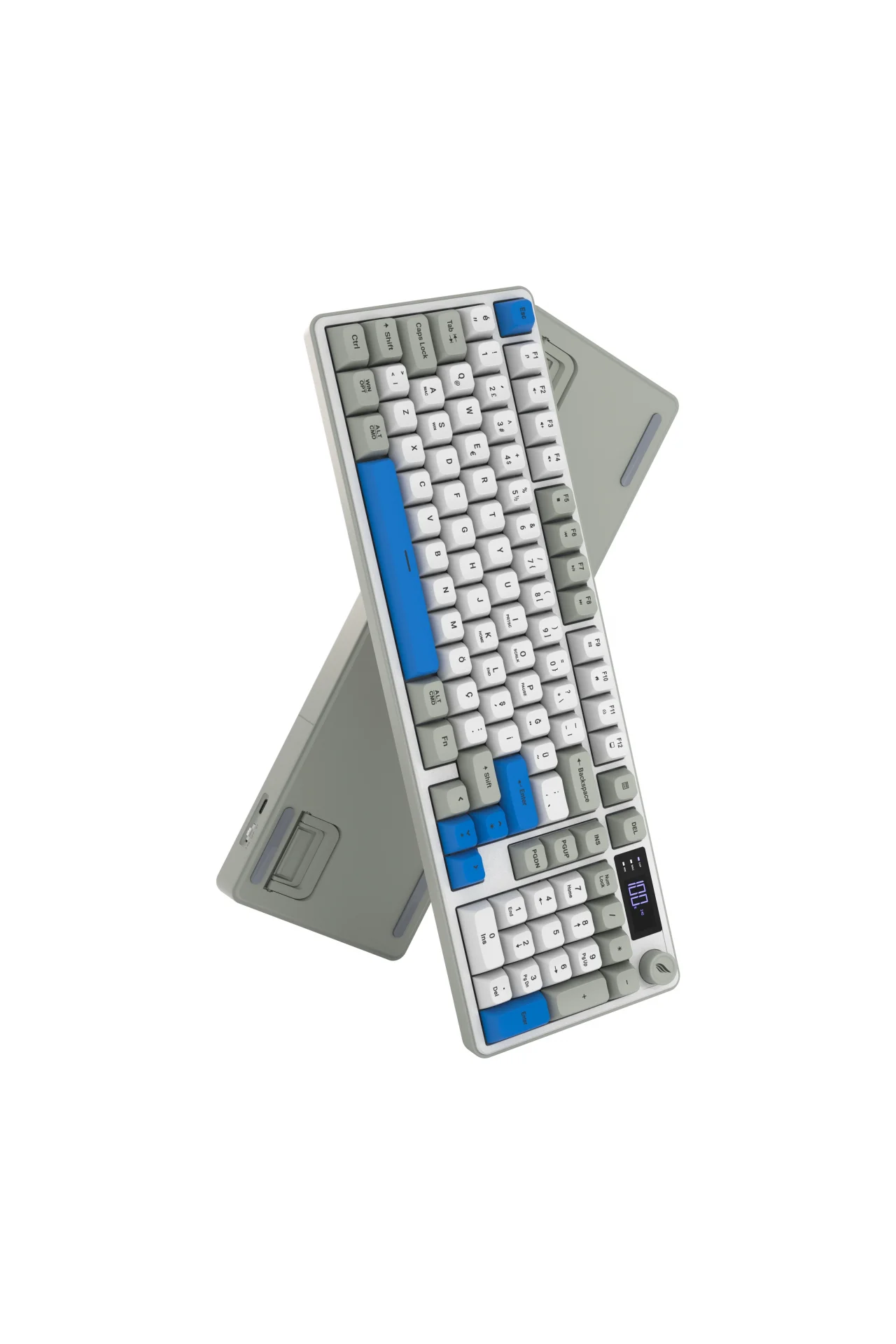 HK258 Membrane LCD RGB Kablosuz/Bluetooth Beyaz Mavi Full Türkçe Gaming Oyuncu Klavye