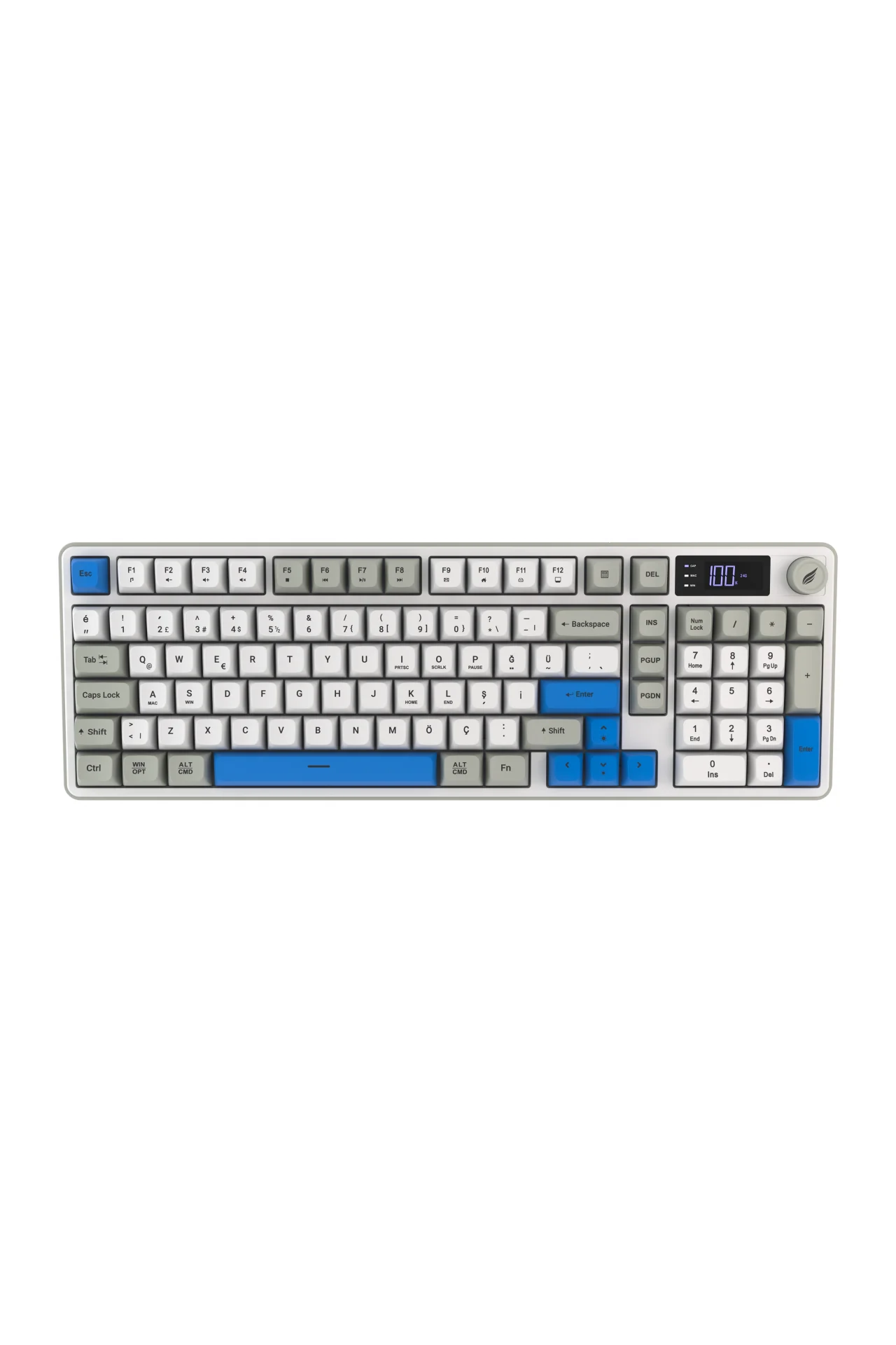 HK258 Membrane LCD RGB Kablosuz/Bluetooth Beyaz Mavi Full Türkçe Gaming Oyuncu Klavye