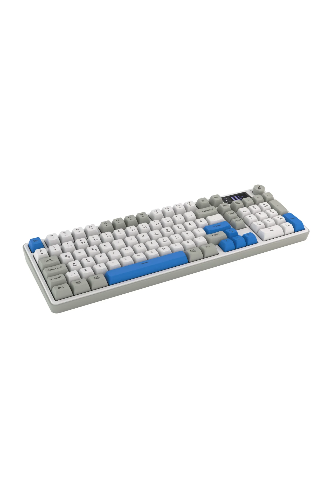 HK258 Membrane LCD RGB Kablosuz/Bluetooth Beyaz Mavi Full Türkçe Gaming Oyuncu Klavye