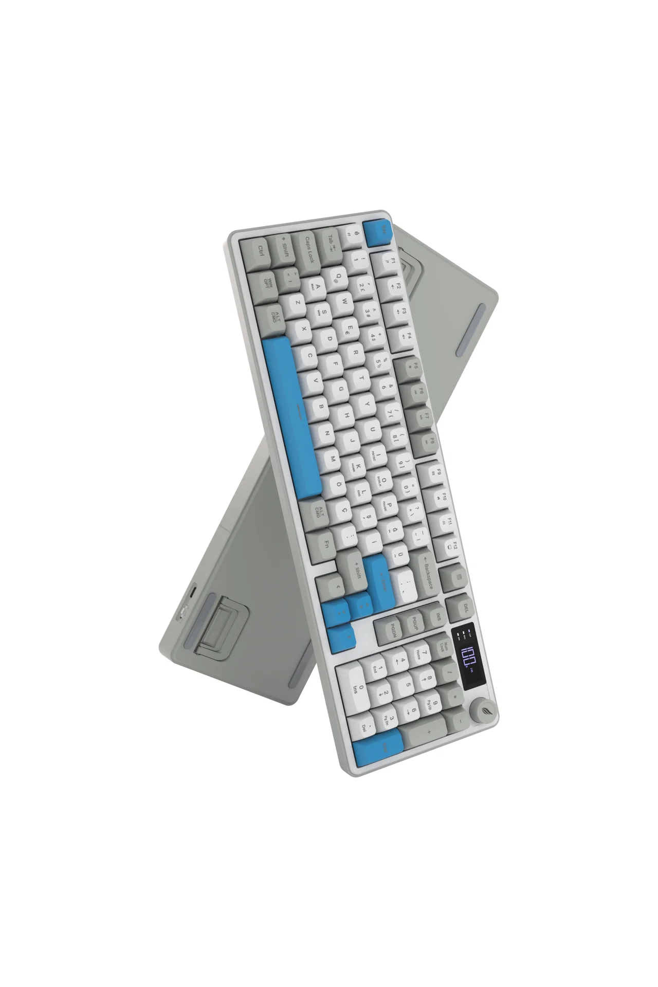 HK258 Membrane LCD RGB Kablosuz/Bluetooth Beyaz Mavi Full Türkçe Gaming Oyuncu Klavye