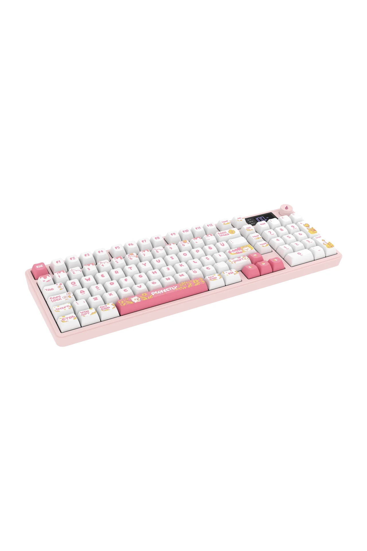 HK258 Membrane LCD RGB Kablosuz/Bluetooth Beyaz Pembe Full Türkçe Gaming Oyuncu Klavye