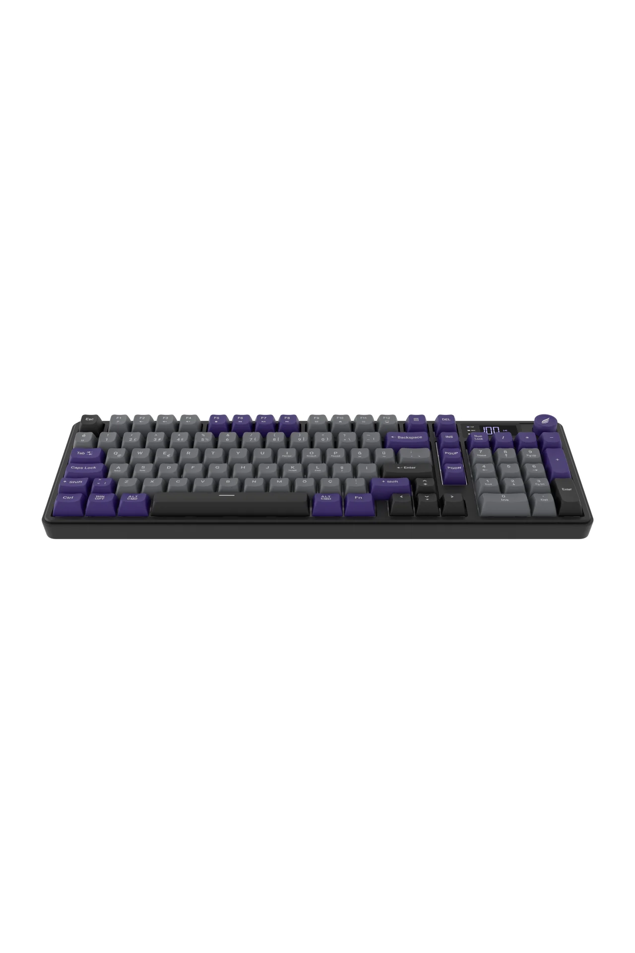 HK258 Membrane LCD RGB Kablosuz/Bluetooth Gri Mor Full Türkçe Gaming Oyuncu Klavye