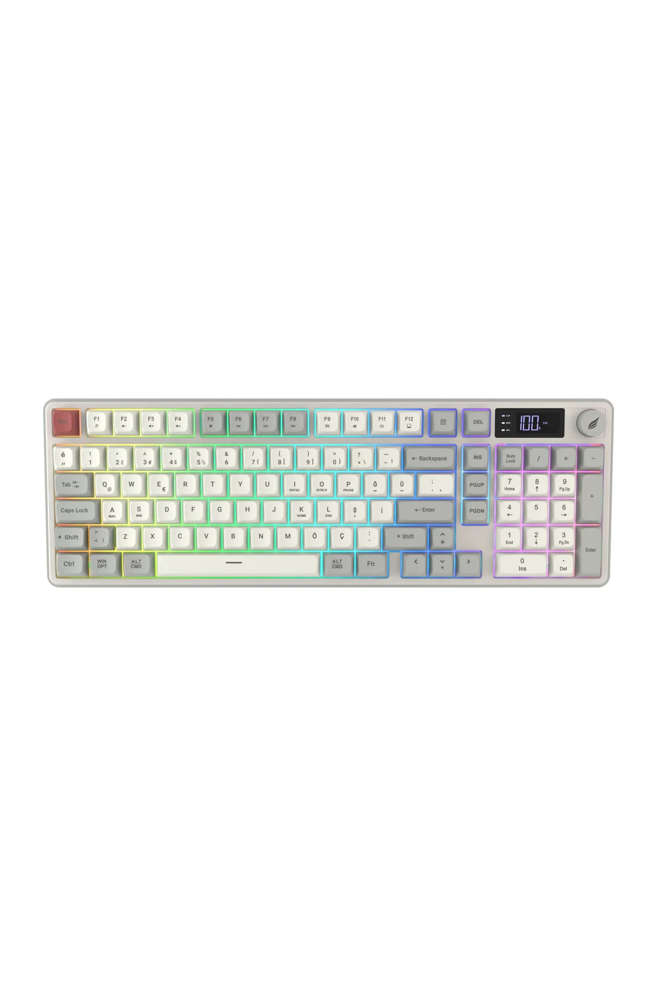 HK258 Membrane LCD RGB Kablosuz/Bluetooth Kırmızı Haki Full Türkçe Gaming Oyuncu Klavye