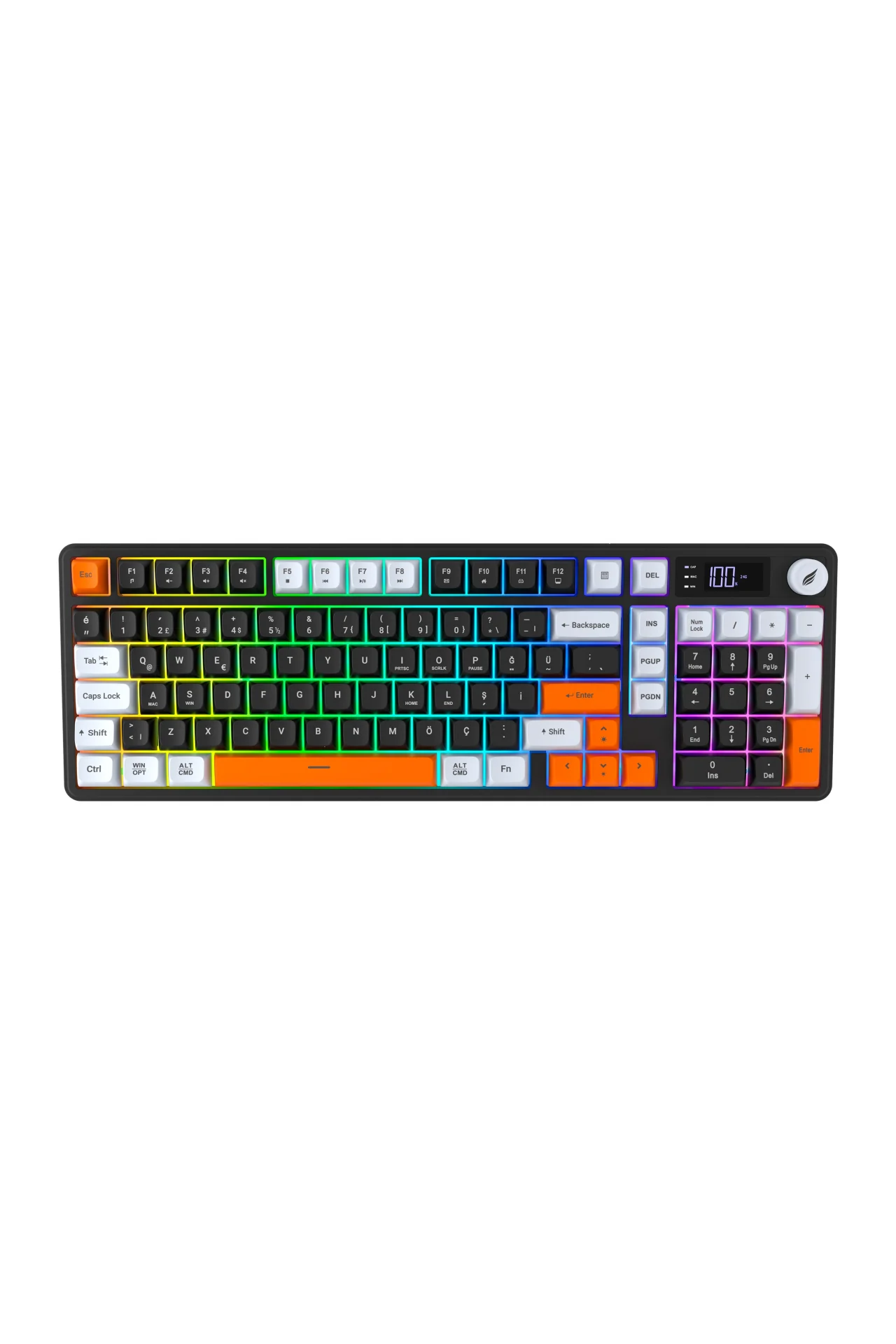 HK258 Membrane LCD RGB Kablosuz/Bluetooth Siyah Turuncu Full Türkçe Gaming Oyuncu Oyuncu Klavye