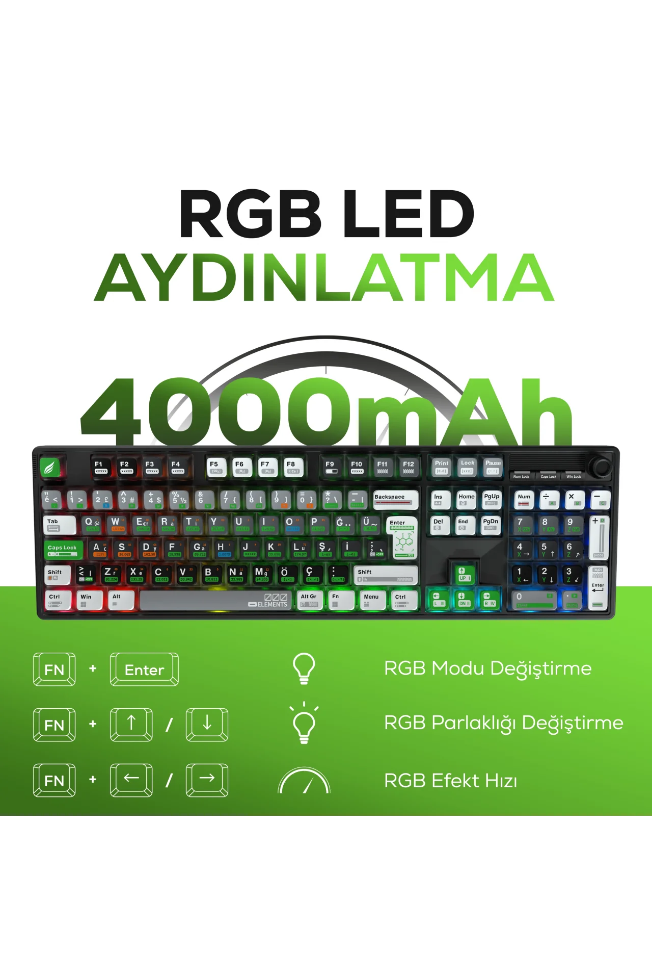 HK510 Mekanik Prelubed Switch RGB Tri-Mode Kablosuz/Bluetooth Full Türkçe Gaming Klavye