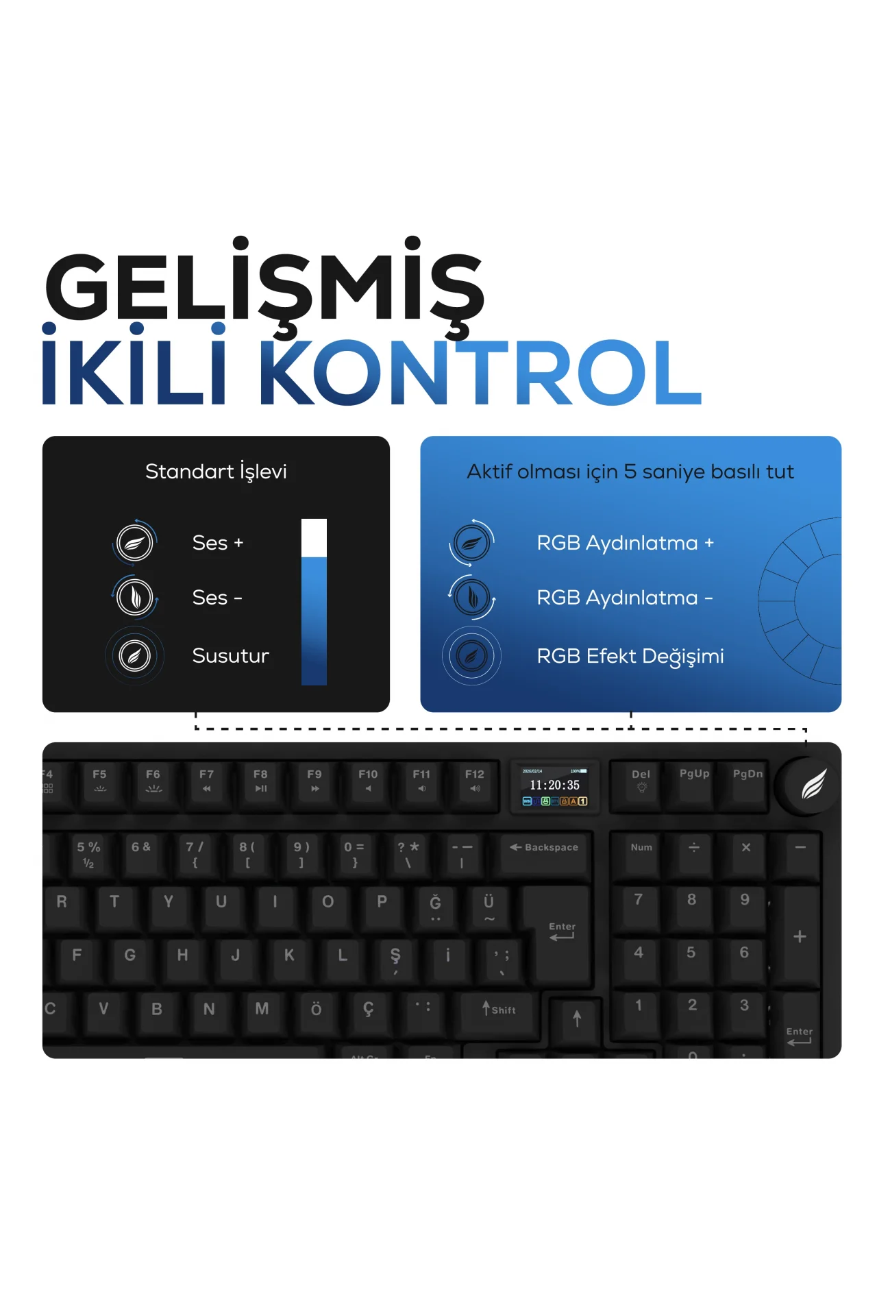 HK530 Mekanik Prelubed Switch RGB Tri-Mode Kablosuz/Bluetooth Full Türkçe Gaming Klavye
