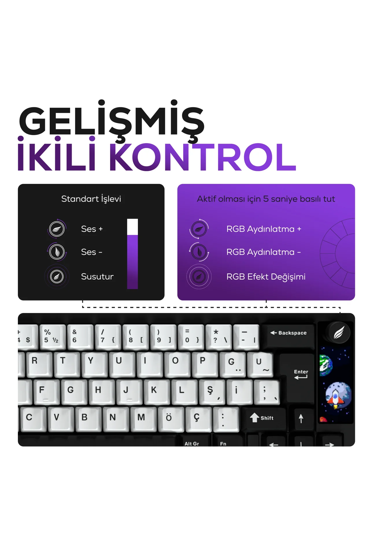 HK540 Mekanik Prelubed Switch RGB Tri-Mode Kablosuz/Bluetooth %65 Full Türkçe Gaming Klavye