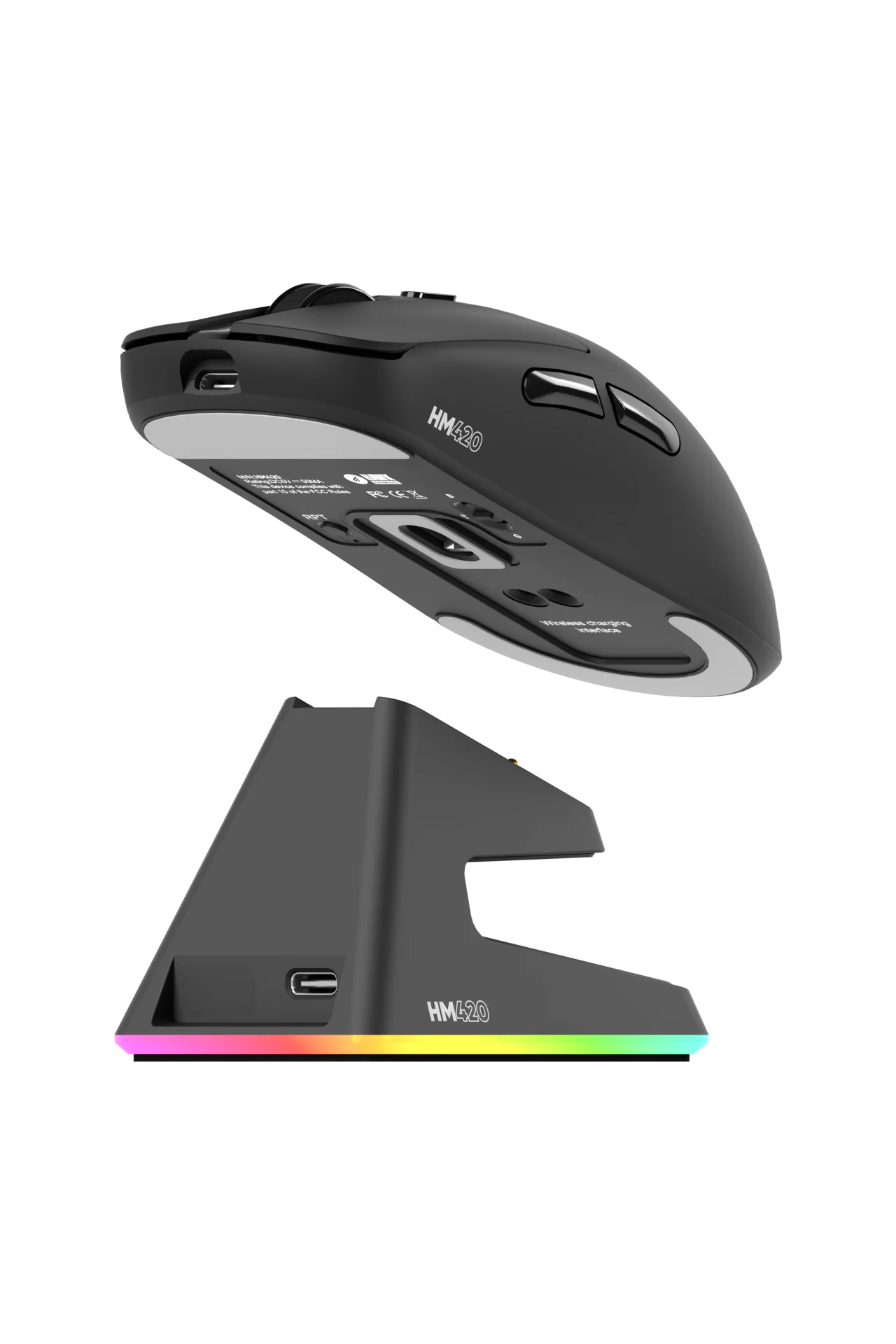 HM420 4K Hz 26000 DPI Tri-Mode Kablosuz/Bluetooth Şarj Standlı Siyah Gaming Mouse