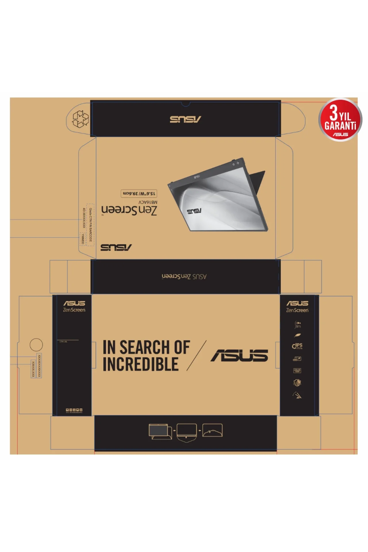 Asus Zenscreen MB16ACV 15.6 inç 5 ms 60 hz IPS Mat Ekran Taşınabilir Usb Monitör