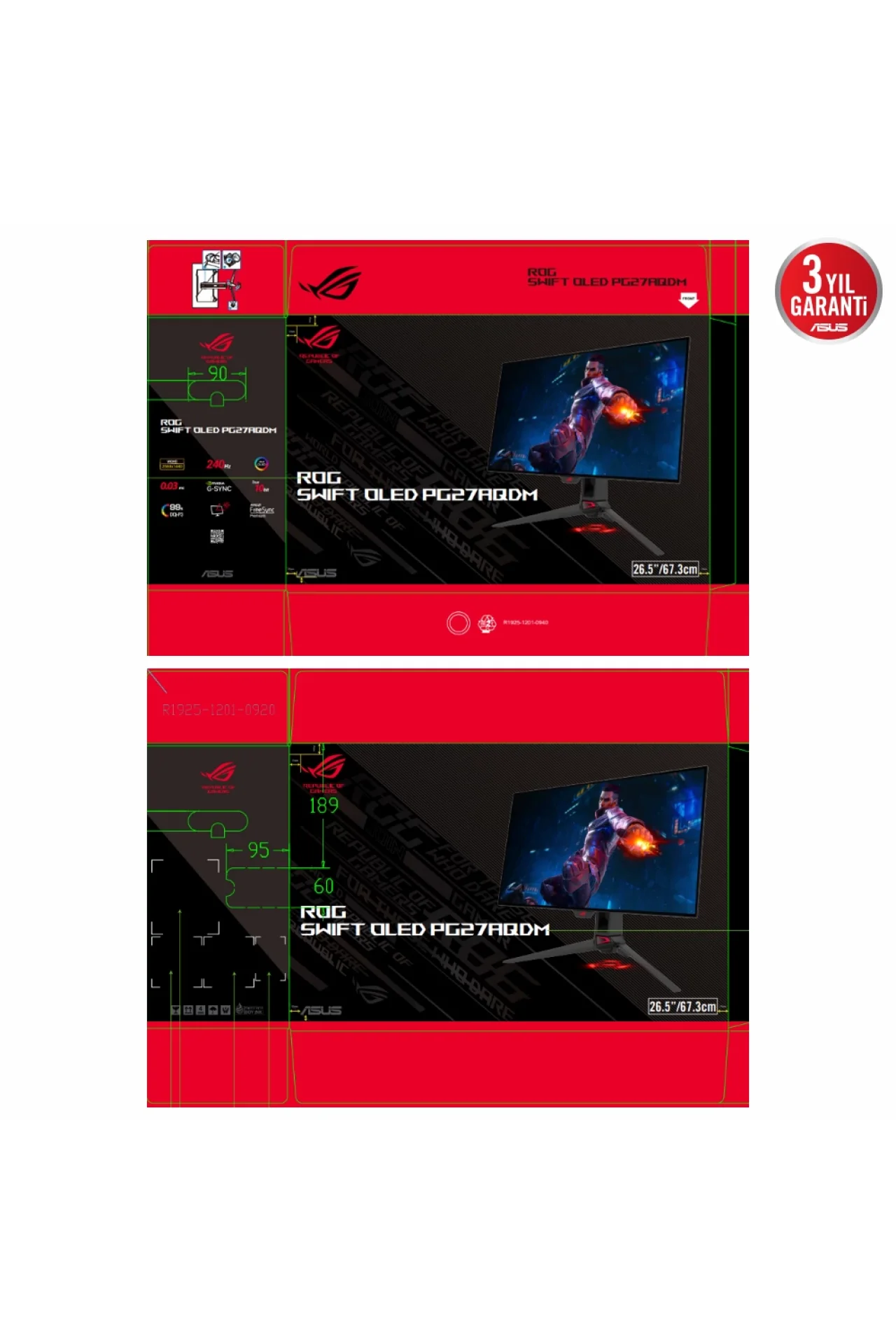 Asus ROG Swift PG27AQDM 26.5 inç 240Hz 0.03ms 2K QHD G-Sync OLED Pivot Gaming Monitör