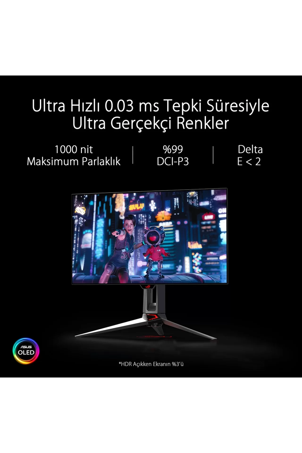 Asus ROG Swift PG27AQDM 26.5 inç 240Hz 0.03ms 2K QHD G-Sync OLED Pivot Gaming Monitör