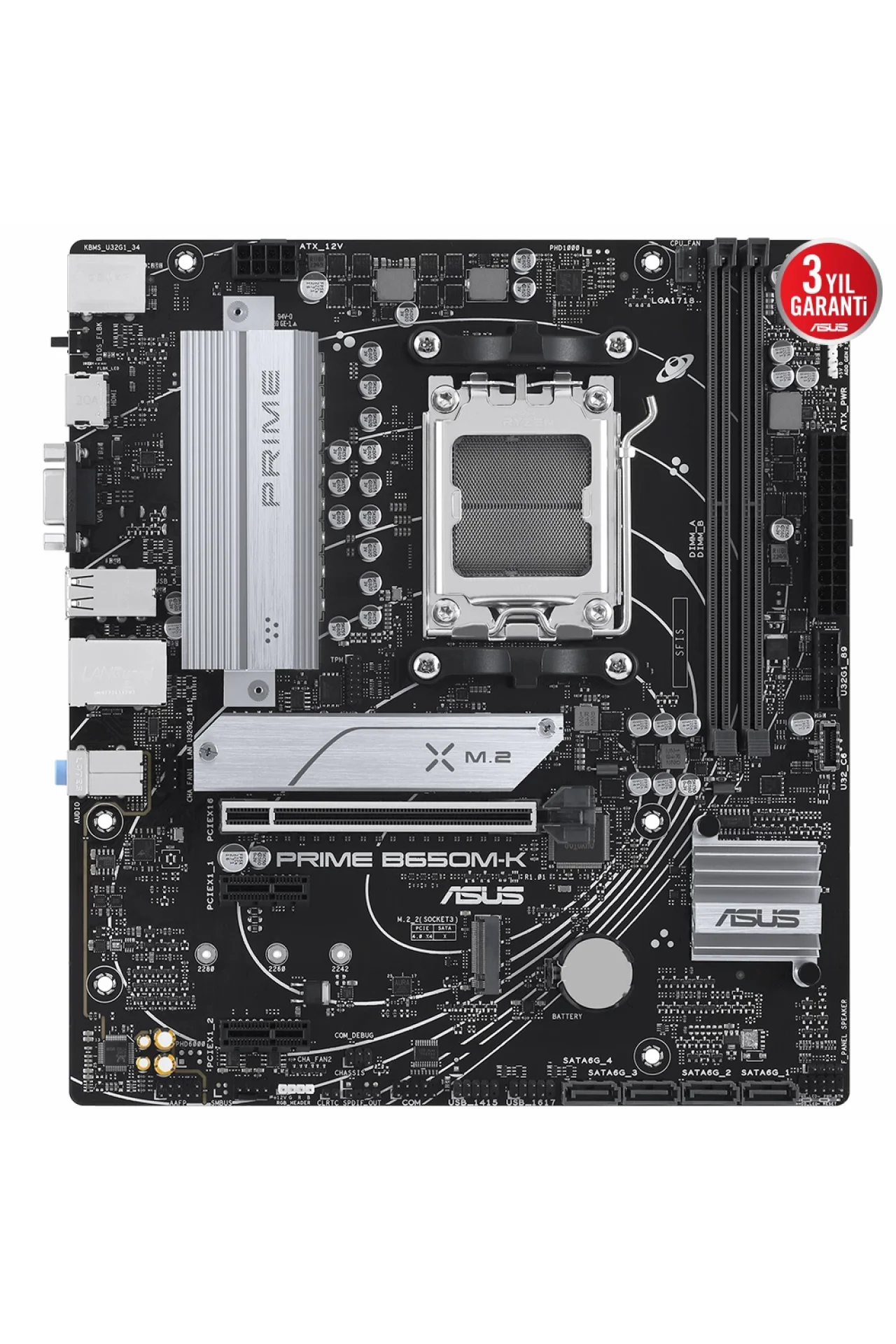 Asus Prime B650M-K 6400MHz (OC) DDR5 Soket AM5 M.2 HDMI VGA mATX Anakart