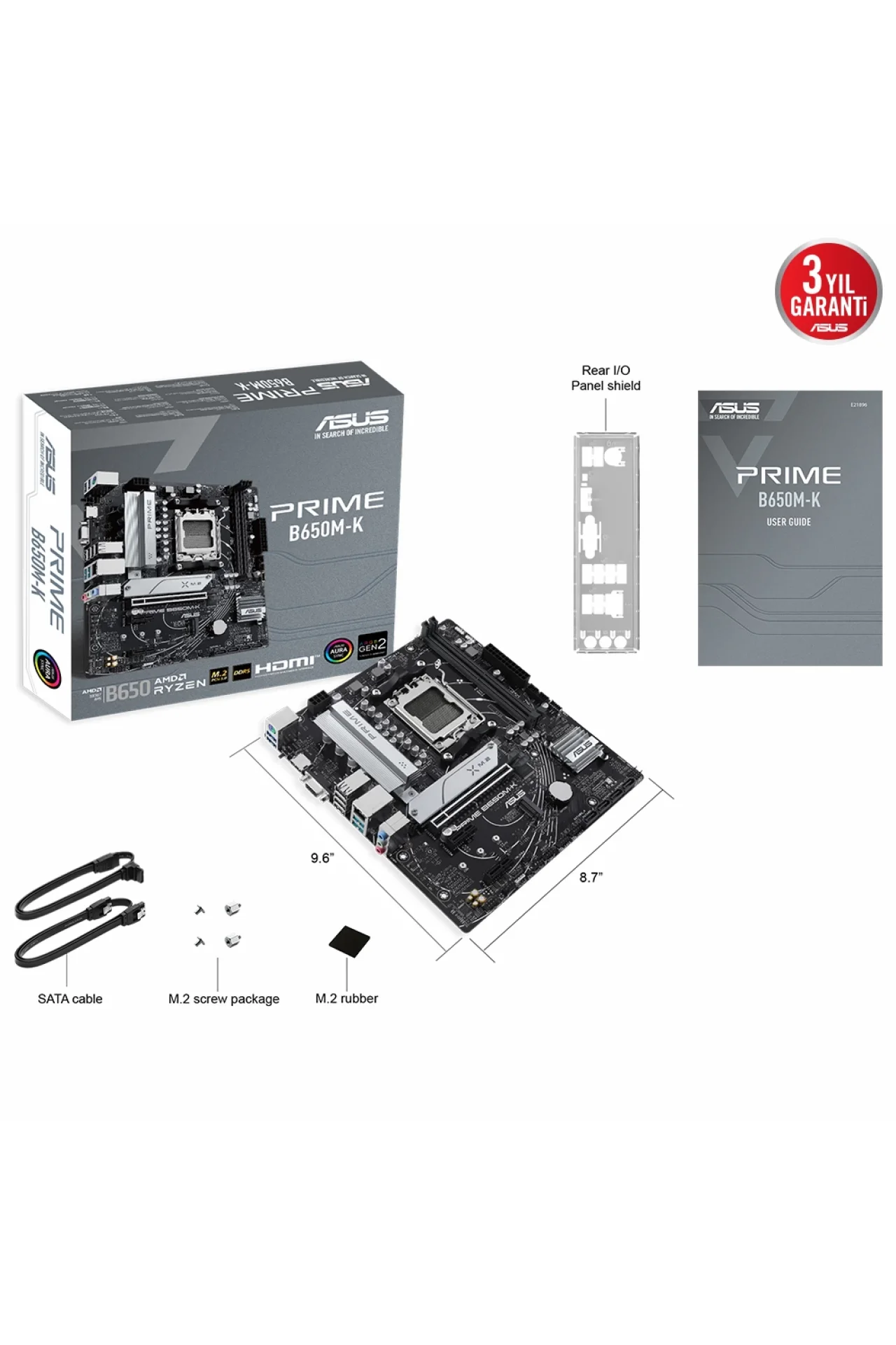 Asus Prime B650M-K 6400MHz (OC) DDR5 Soket AM5 M.2 HDMI VGA mATX Anakart