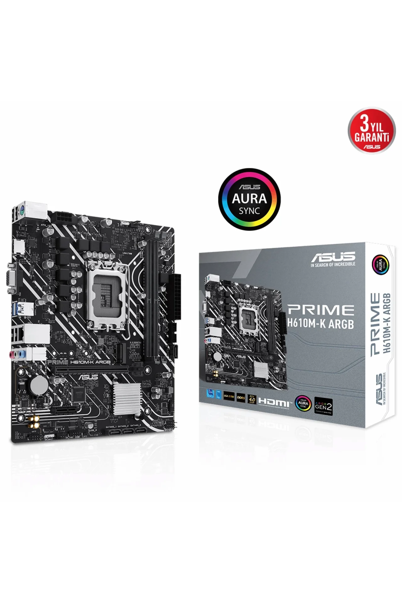 Asus Prime H610M-K ARGB 5600MHz DDR5 Soket 1700 M.2 HDMI mATX Anakart