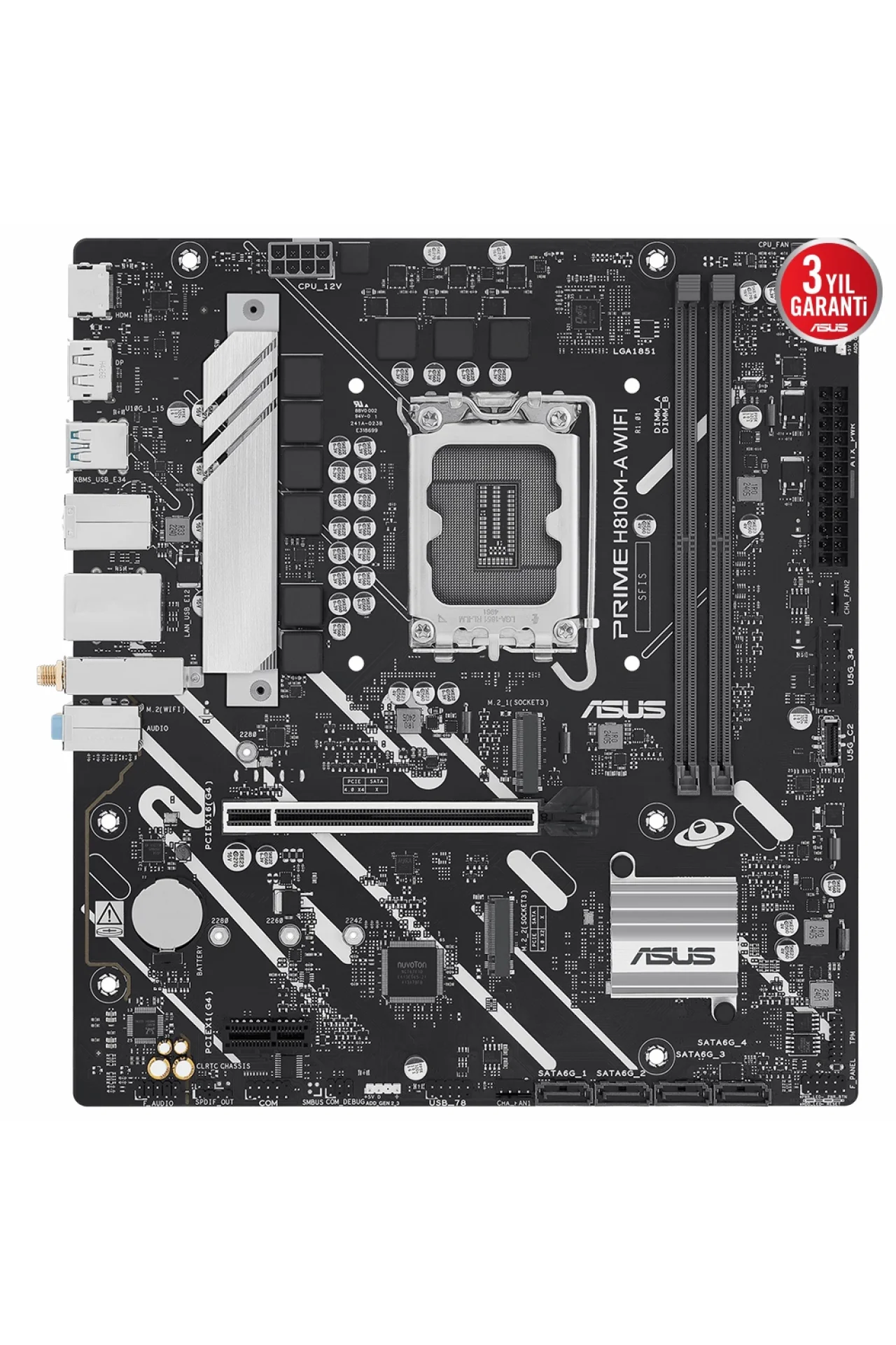 Asus Prime H810M-A WiFi 6400MHz DDR5 Soket LGA1851 M.2 HDMI DP mATX Anakart